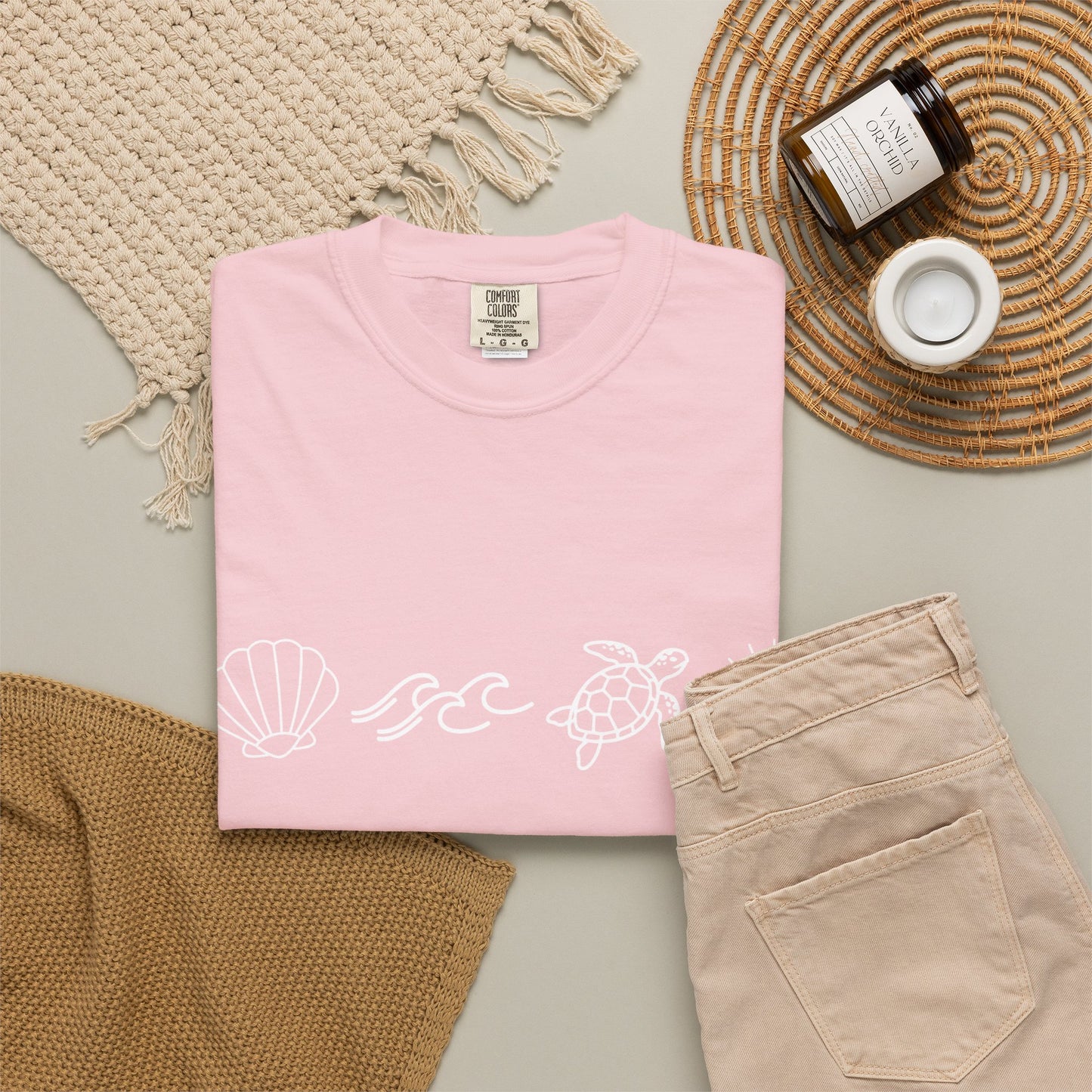 Sea Life Icons T-Shirt — Shell, Waves, Turtle & Sun Graphic Tee