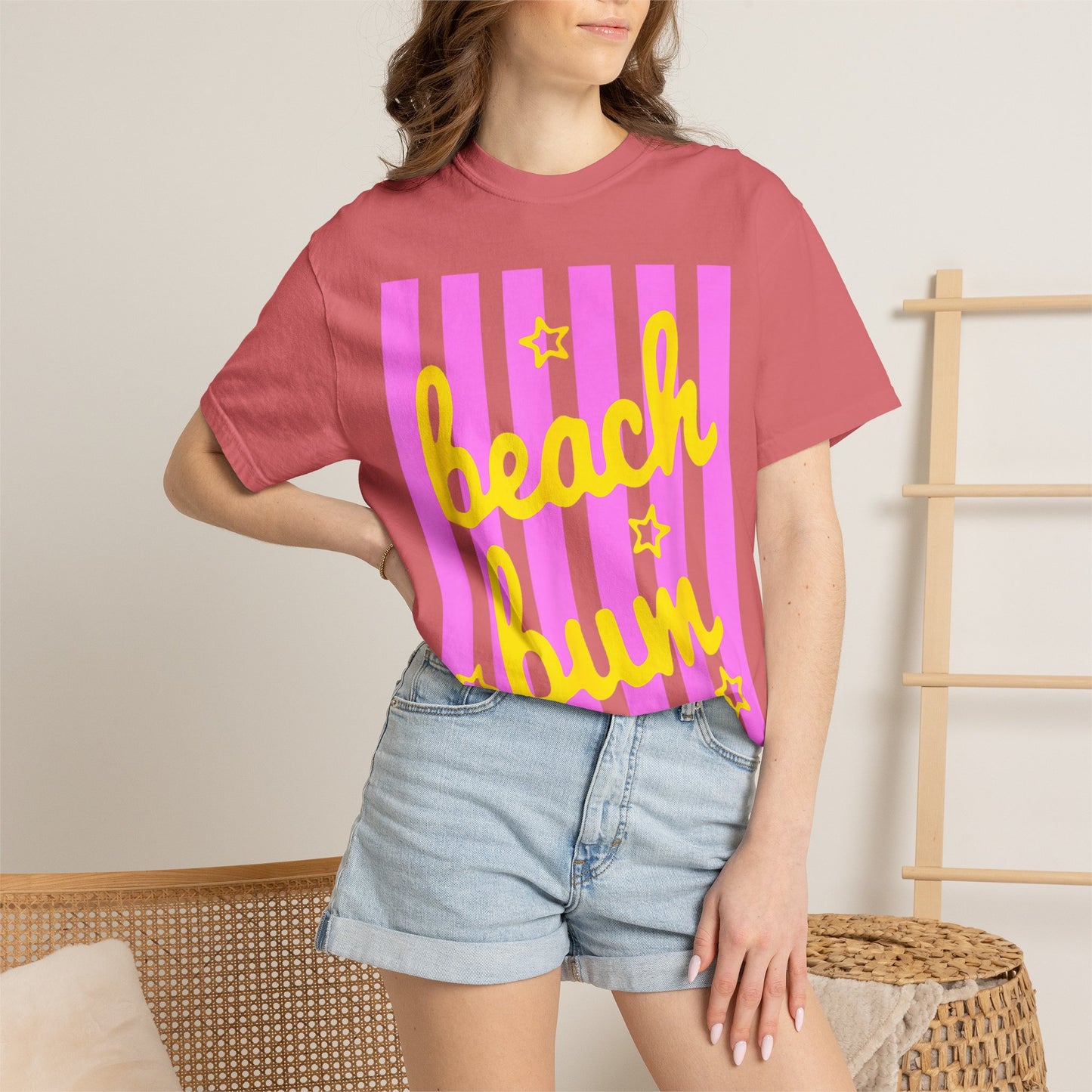 Beach Bum T-Shirt — Retro Pink Stripe Summer Tee