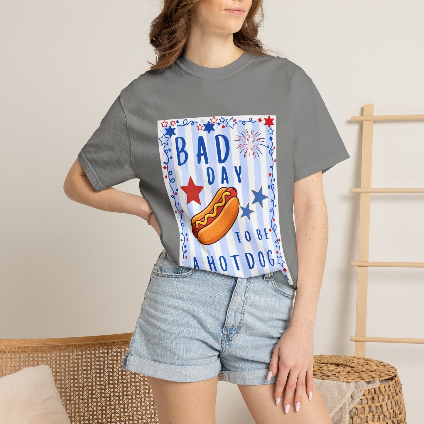 Hot Dog Graphic T-Shirt — “Bad Day to Be a Hotdog” Patriotic BBQ Tee