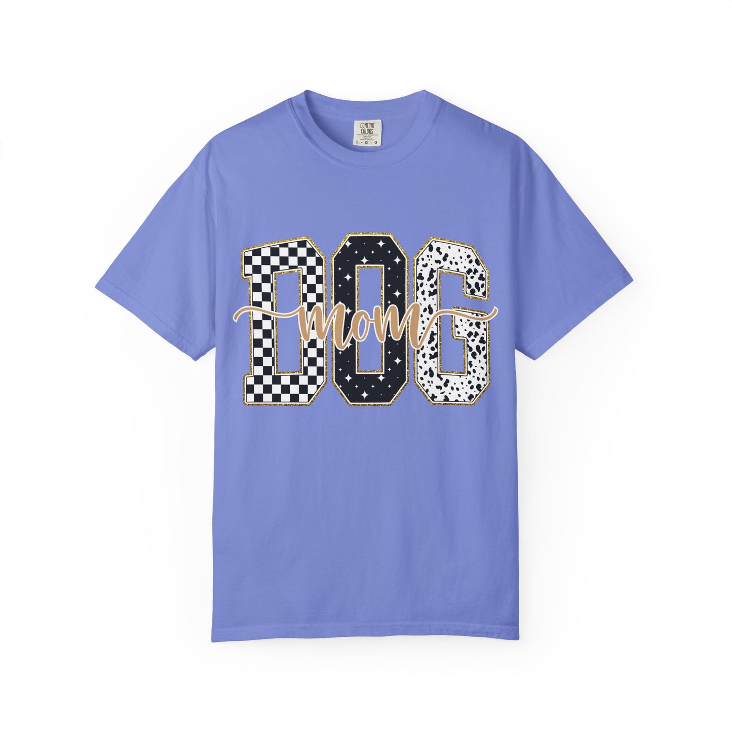 Dog Mom T‑Shirt — Checkerboard & Leopard Lettering Graphic Tee