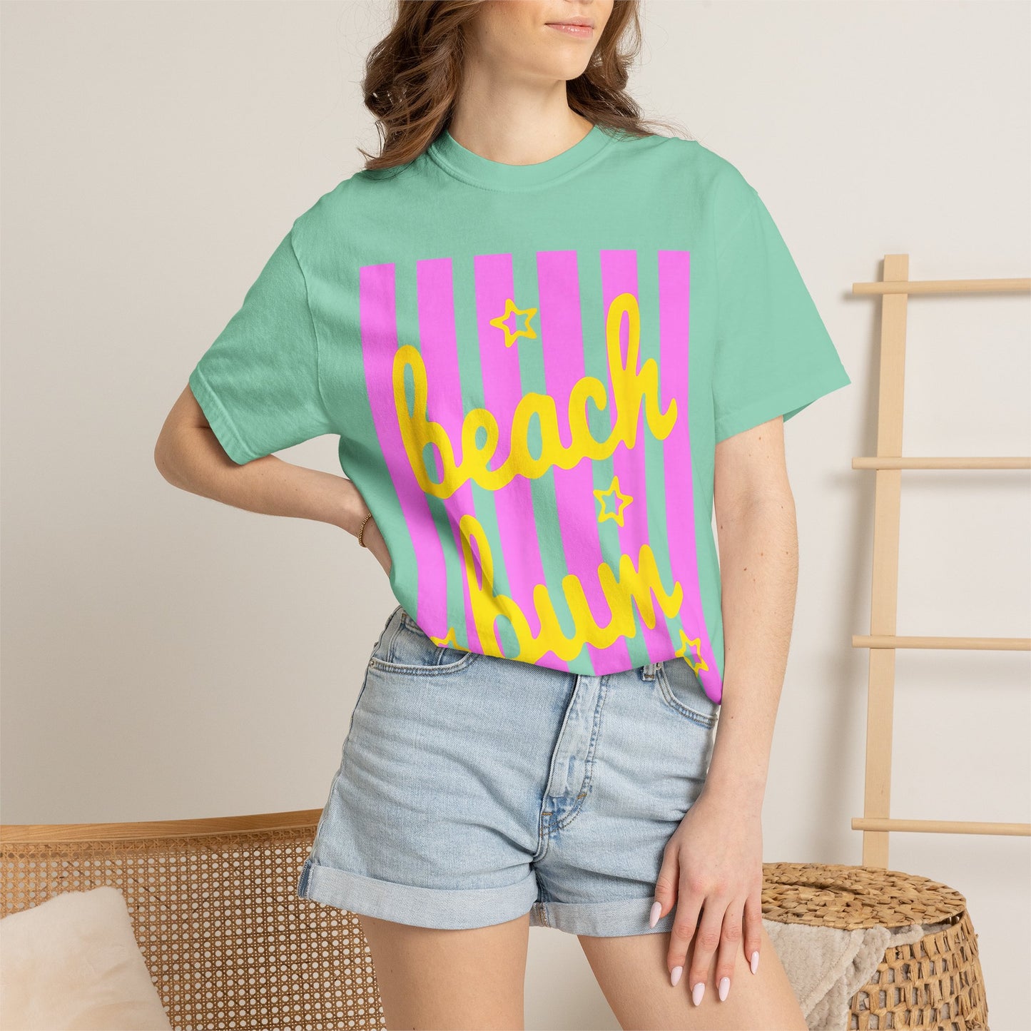 Beach Bum T-Shirt — Retro Pink Stripe Summer Tee