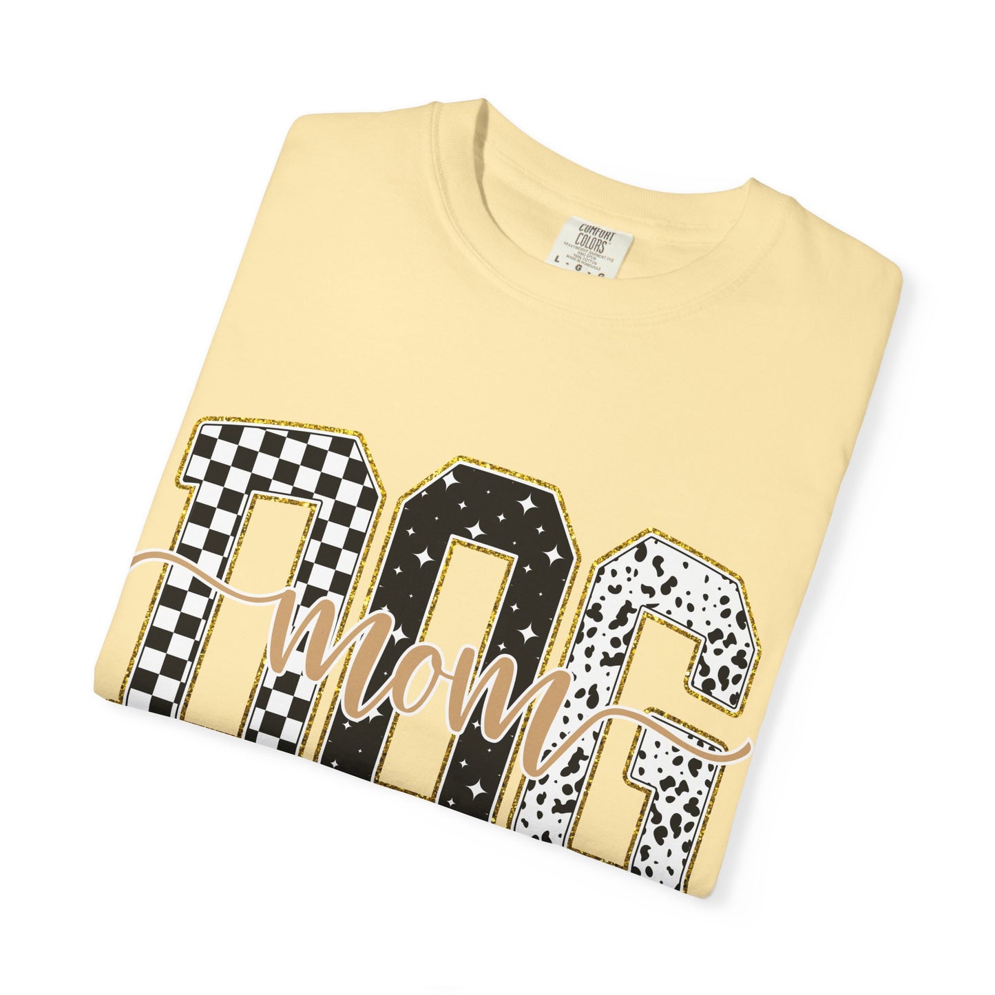 Dog Mom T‑Shirt — Checkerboard & Leopard Lettering Graphic Tee