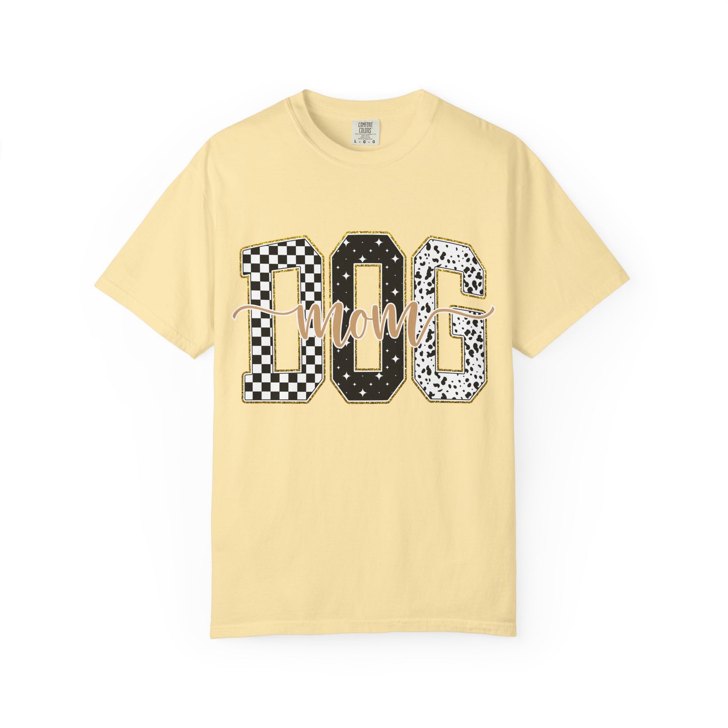 Dog Mom T‑Shirt — Checkerboard & Leopard Lettering Graphic Tee