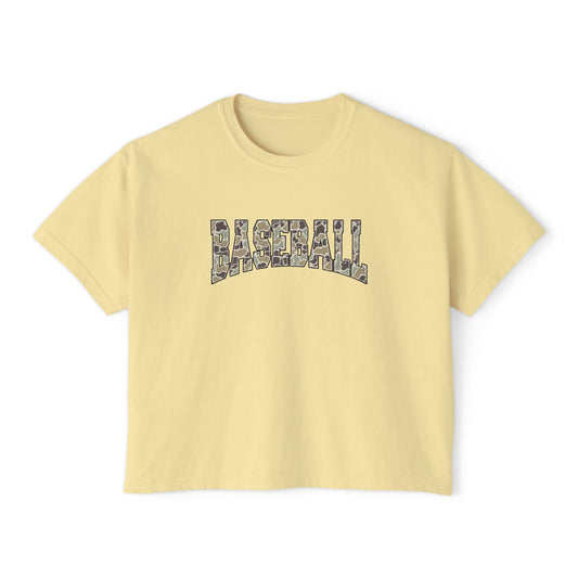 Baseball Camo Boxy Tee — Women's Cropped Casual Shirt