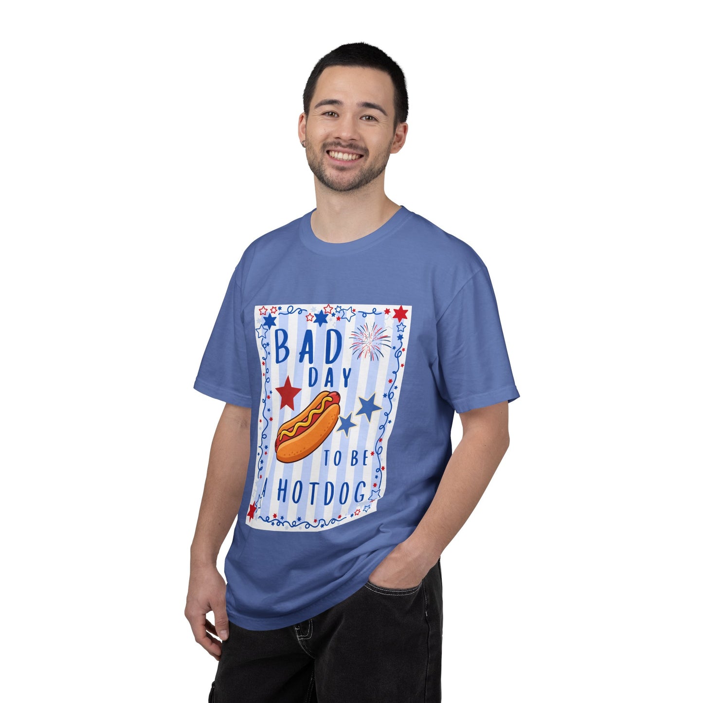 Hot Dog Graphic T-Shirt — “Bad Day to Be a Hotdog” Patriotic BBQ Tee