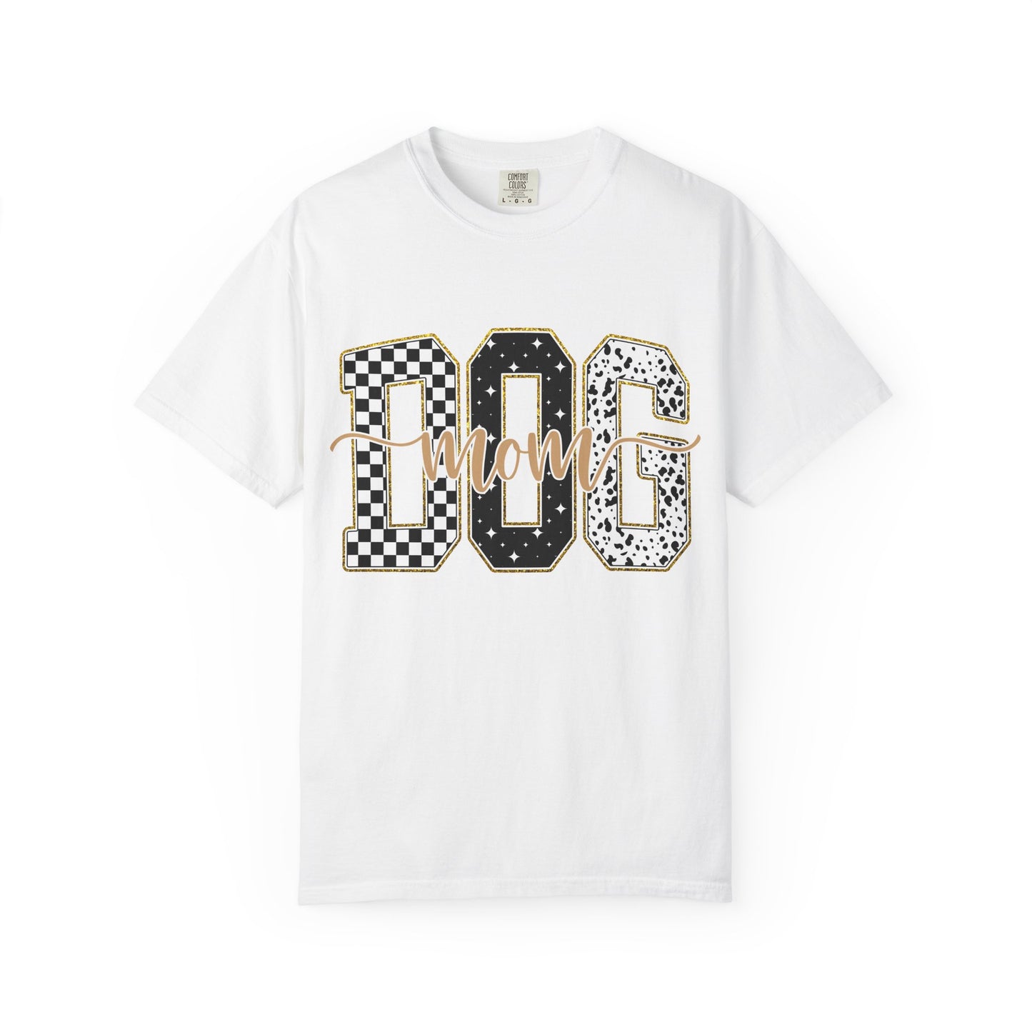 Dog Mom T‑Shirt — Checkerboard & Leopard Lettering Graphic Tee