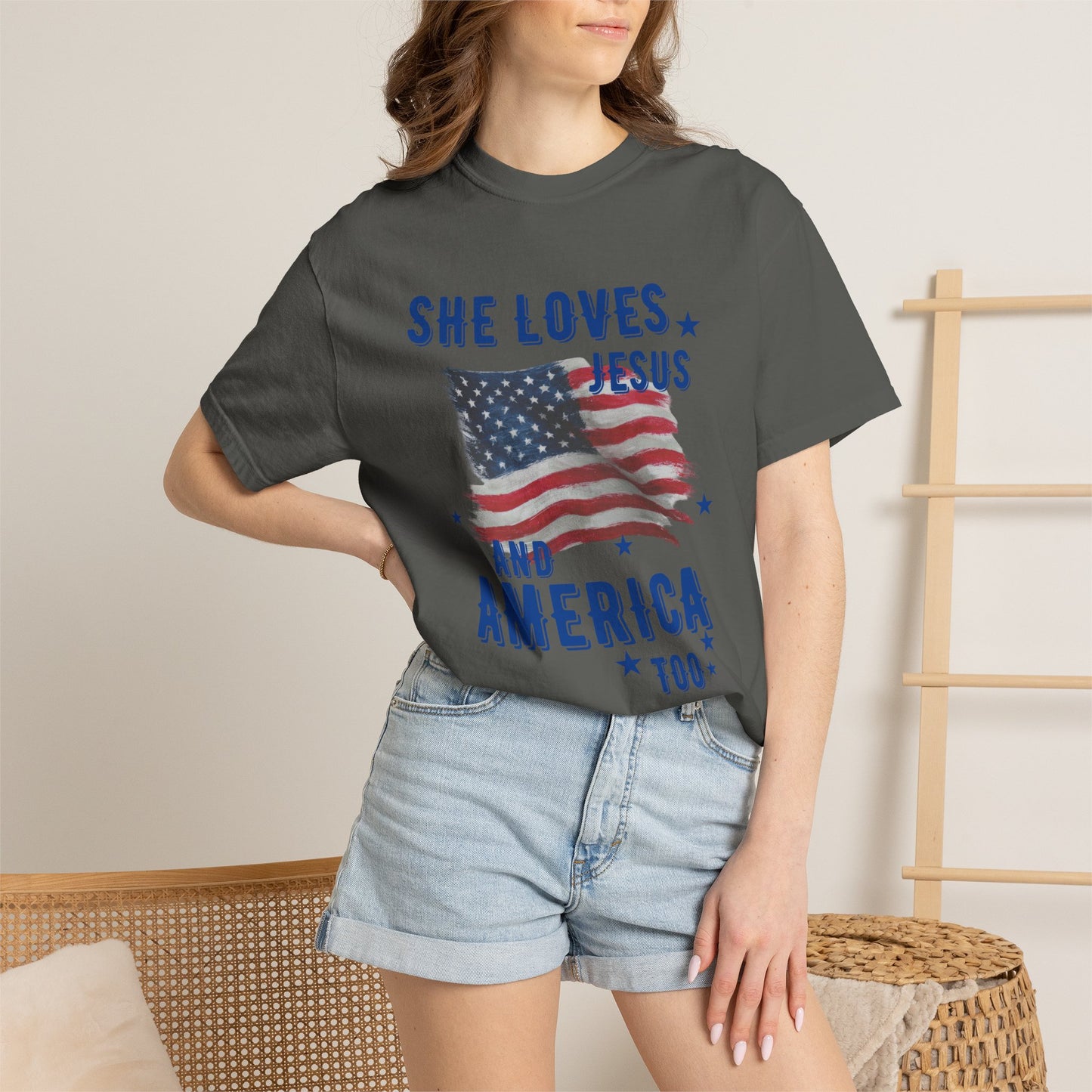 She Loves Jesus and America Too- July 4th Tee
