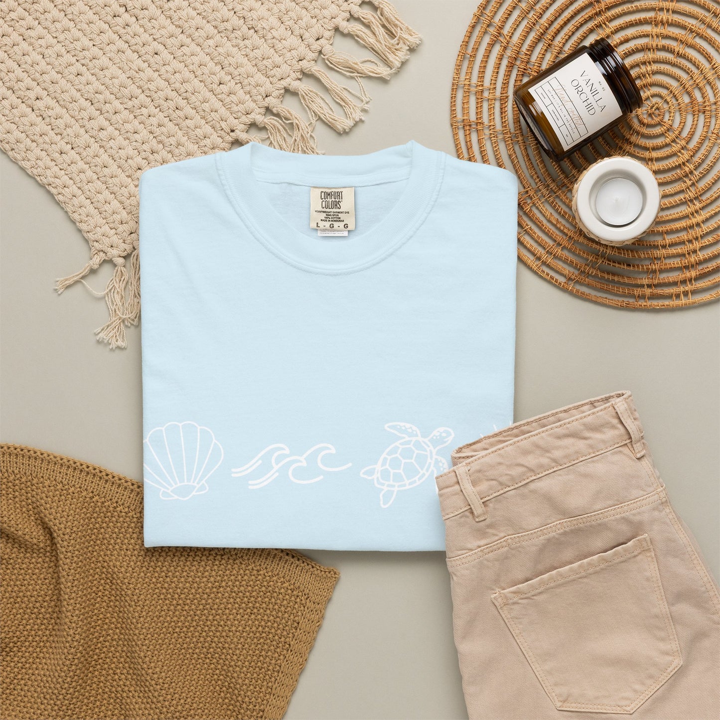 Sea Life Icons T-Shirt — Shell, Waves, Turtle & Sun Graphic Tee