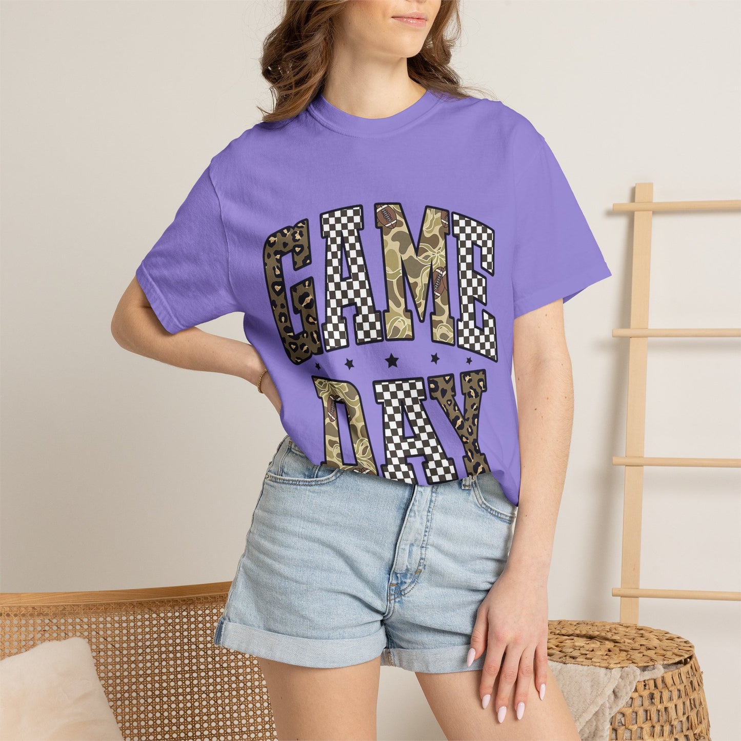 Game Day T-Shirt — Camo & Checkerboard Graphic