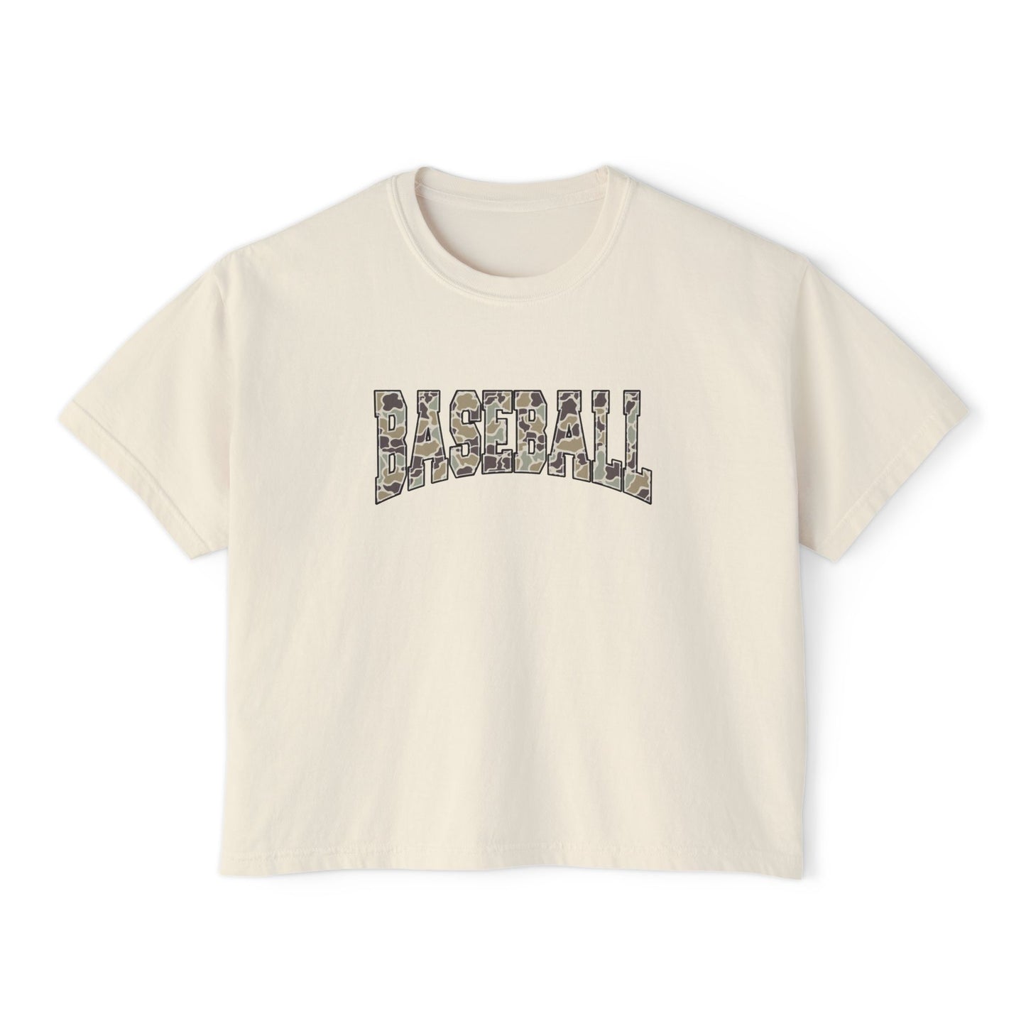 Baseball Camo Boxy Tee — Women's Cropped Casual Shirt
