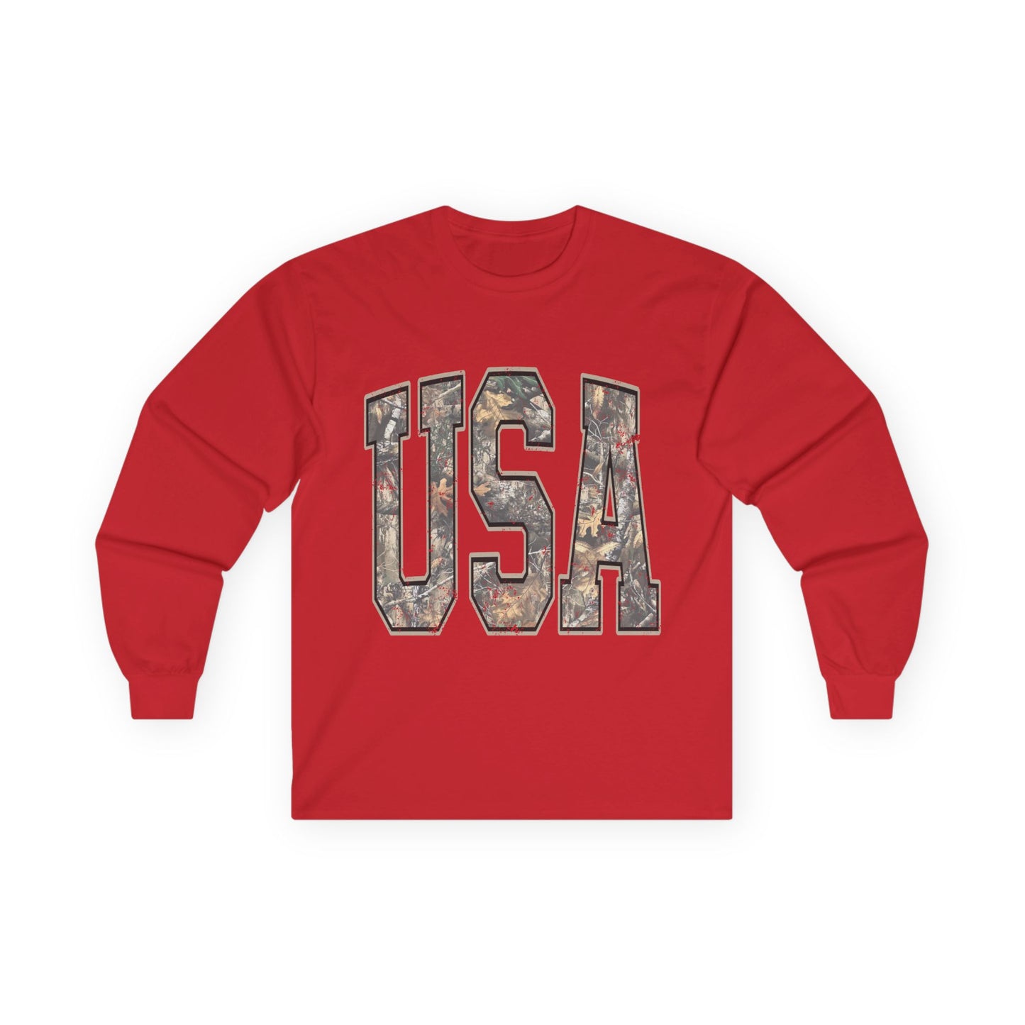 USA Camo Long Sleeve Tee — Patriotic Military Camouflage Graphic Shirt