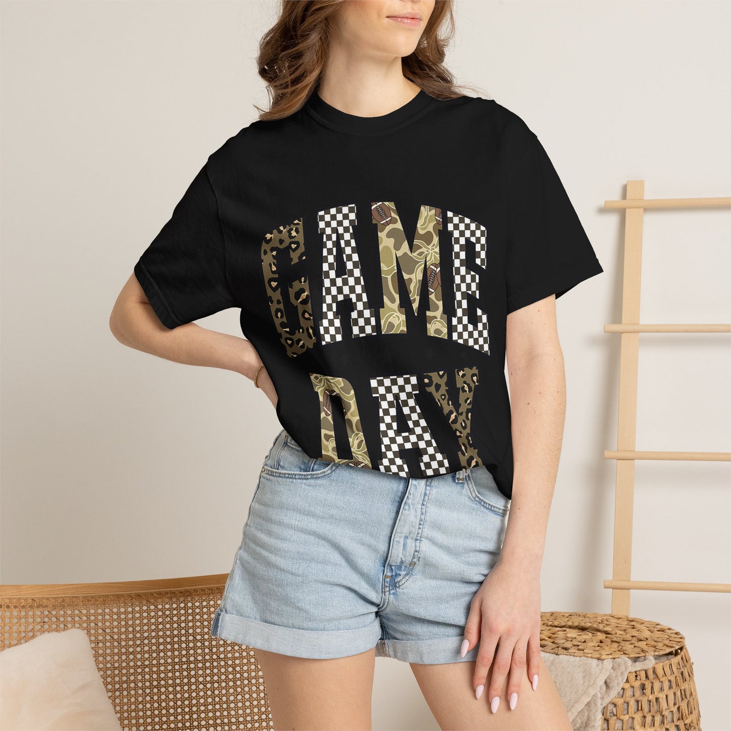 Game Day T-Shirt — Camo & Checkerboard Graphic