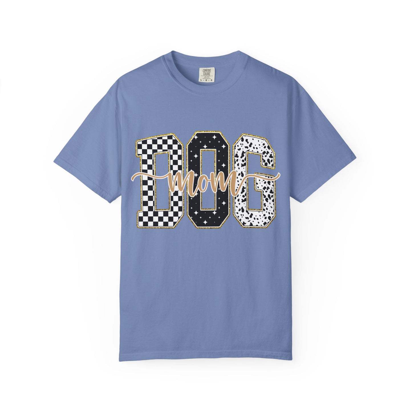 Dog Mom T‑Shirt — Checkerboard & Leopard Lettering Graphic Tee