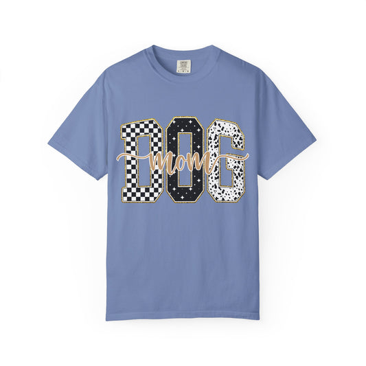Dog Mom T‑Shirt — Checkerboard & Leopard Lettering Graphic Tee