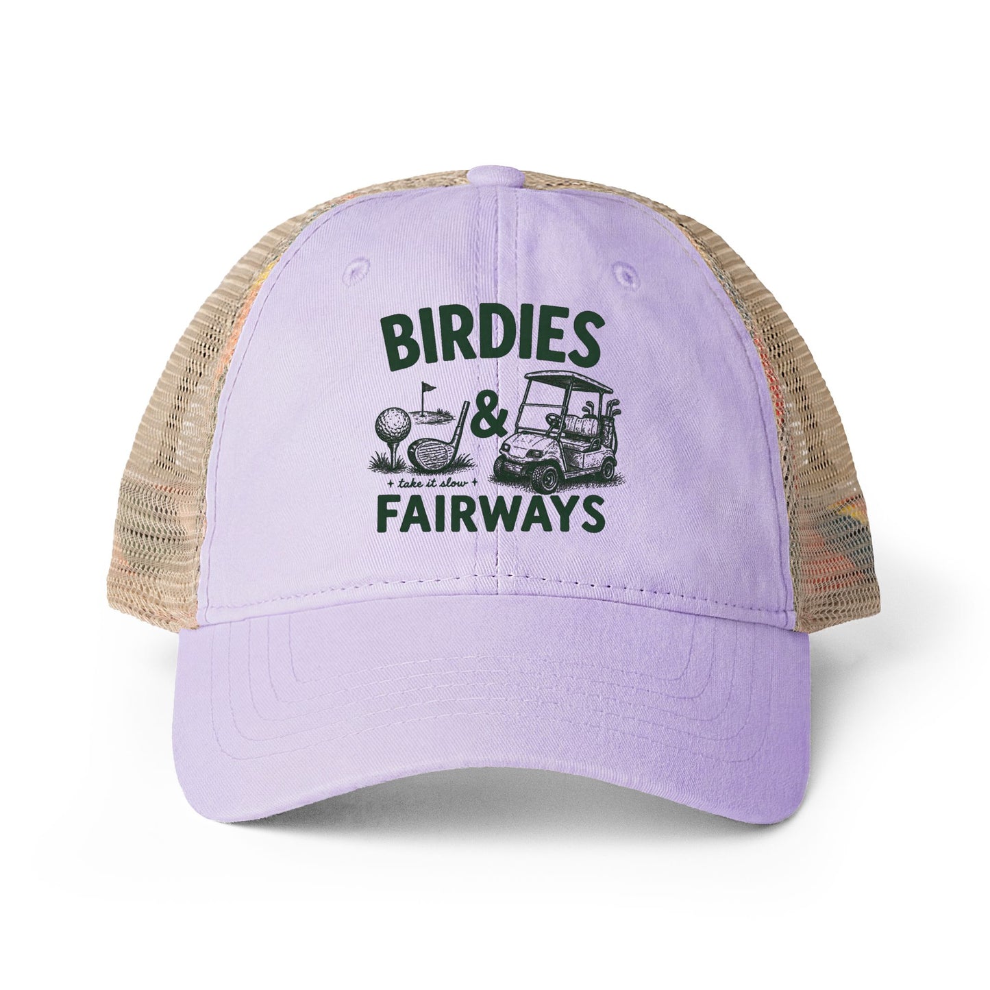 Women's Washed Mesh-Back Golf Cap- Birdies & Fairways
