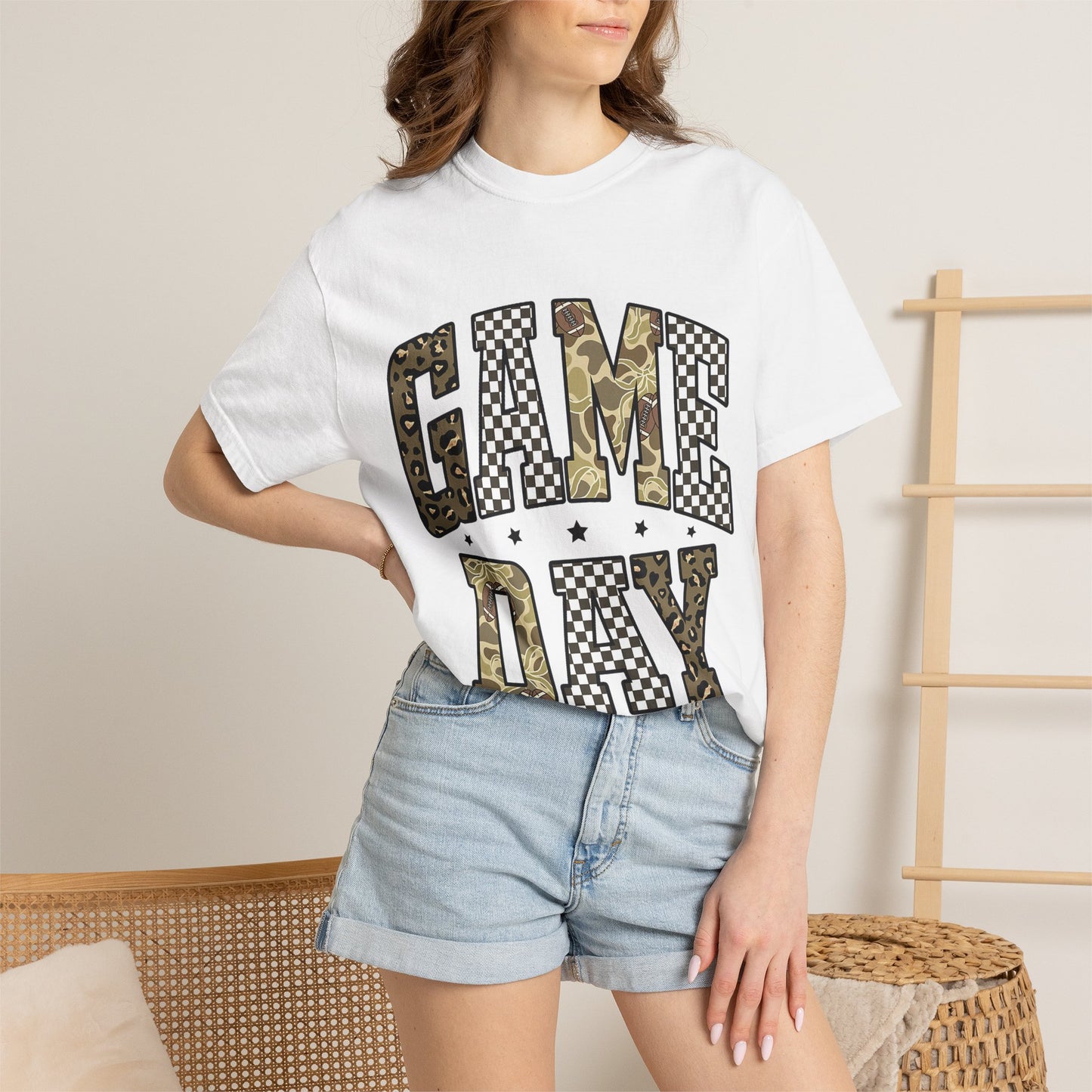 Game Day T-Shirt — Camo & Checkerboard Graphic