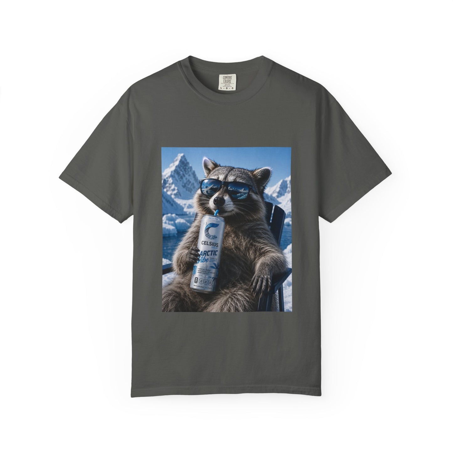 Raccoon Chill Tee — Mountain Lounge Graphic T-Shirt (Holds Celsius Engery Drink)