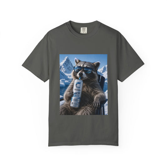Raccoon Chill Tee — Mountain Lounge Graphic T-Shirt (Holds Celsius Engery Drink)