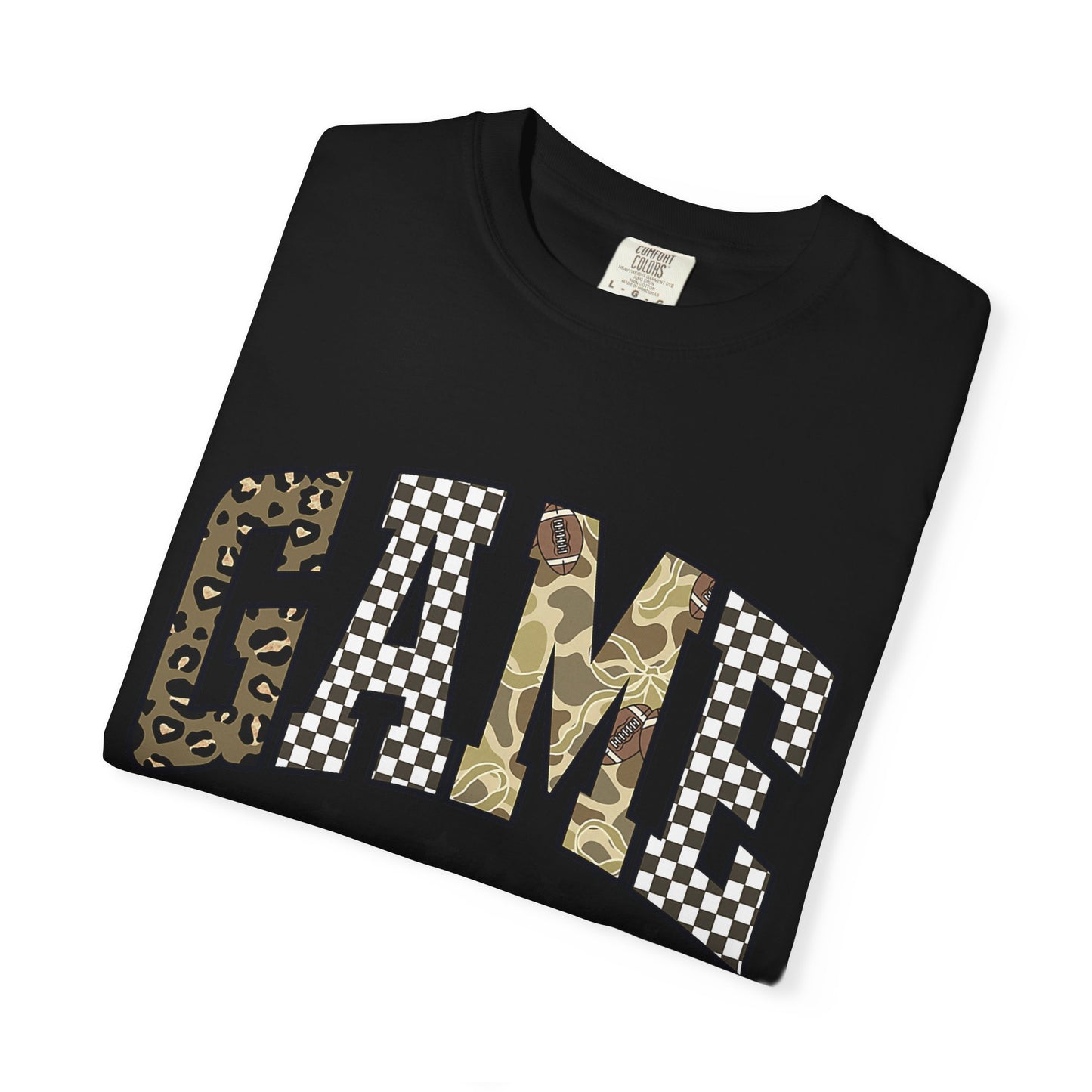 Game Day T-Shirt — Camo & Checkerboard Graphic