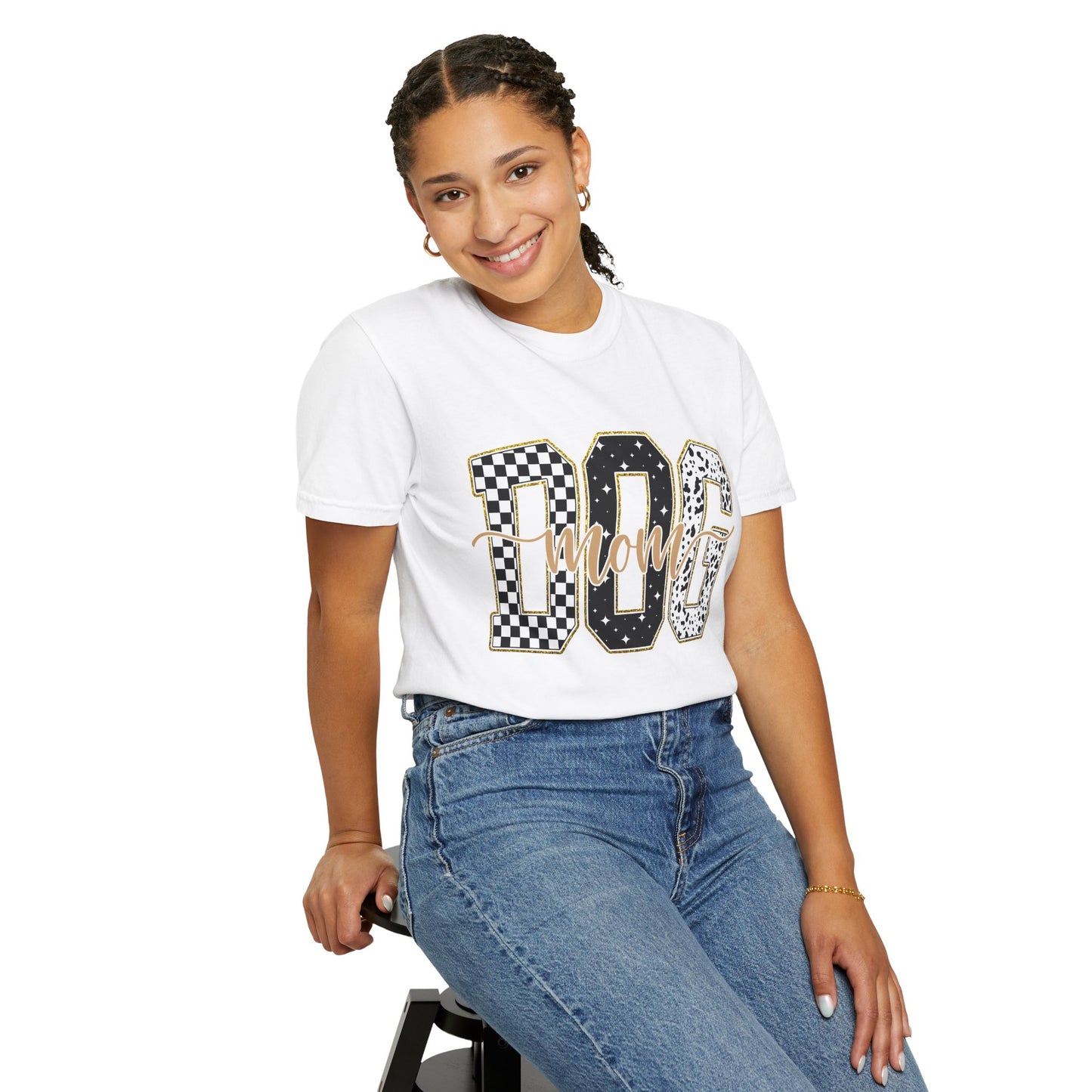 Dog Mom T‑Shirt — Checkerboard & Leopard Lettering Graphic Tee