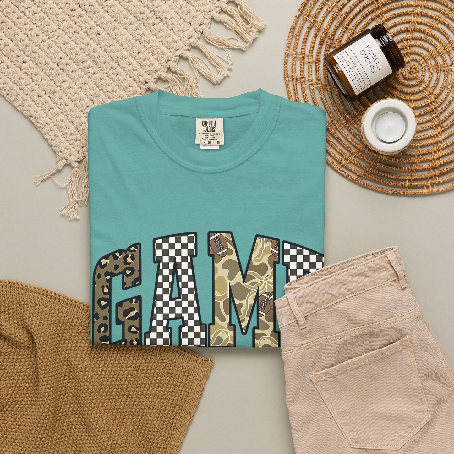 Game Day T-Shirt — Camo & Checkerboard Graphic