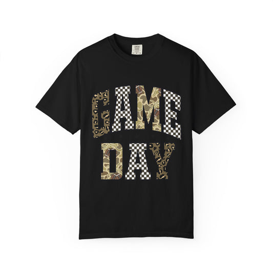 Game Day T-Shirt — Camo & Checkerboard Graphic