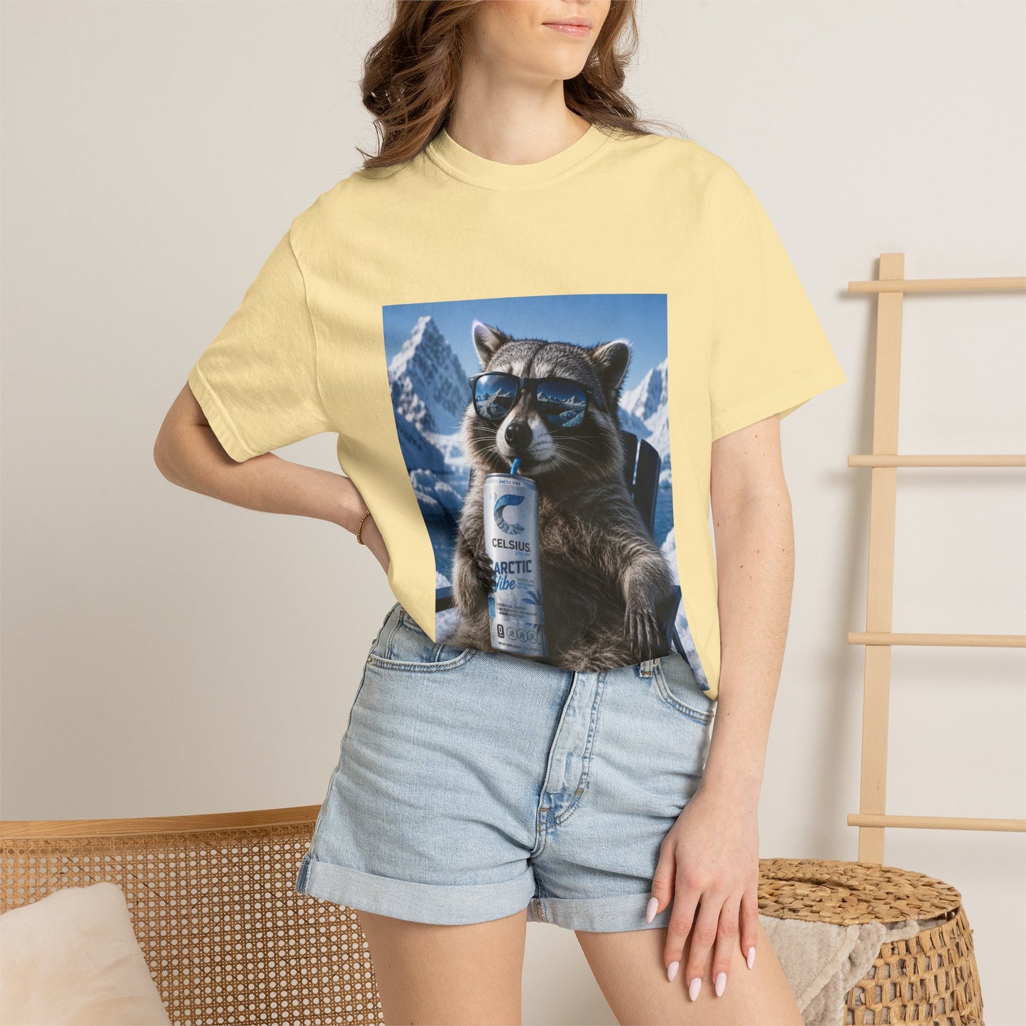 Raccoon Chill Tee — Mountain Lounge Graphic T-Shirt (Holds Celsius Engery Drink)