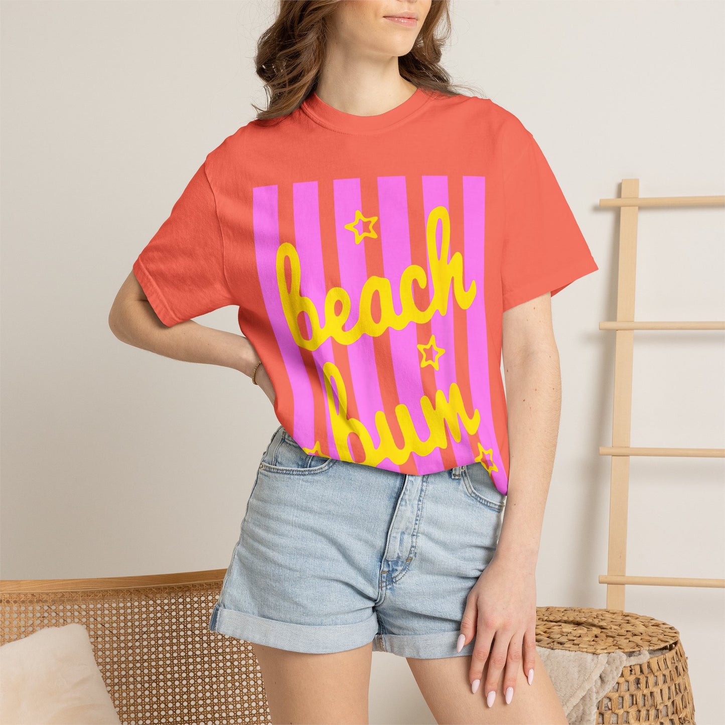 Beach Bum T-Shirt — Retro Pink Stripe Summer Tee