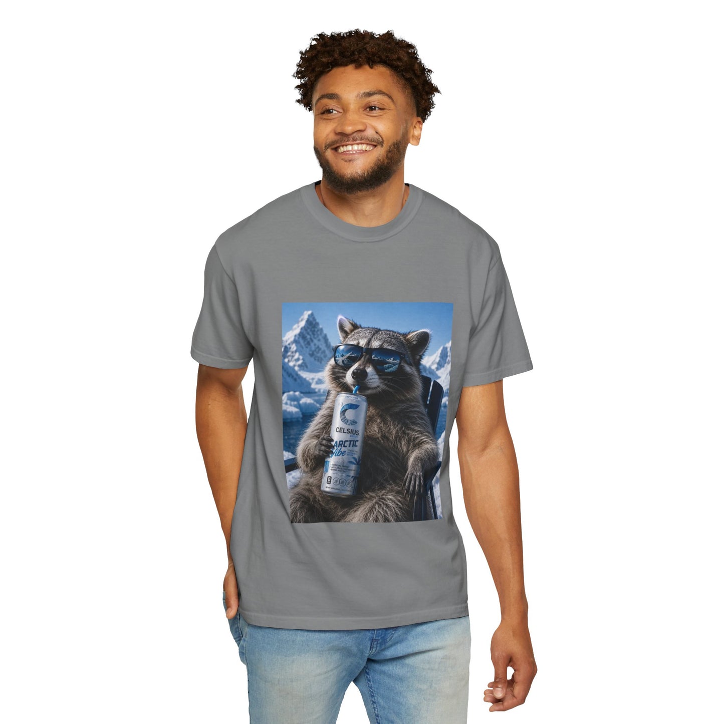 Raccoon Chill Tee — Mountain Lounge Graphic T-Shirt (Holds Celsius Engery Drink)