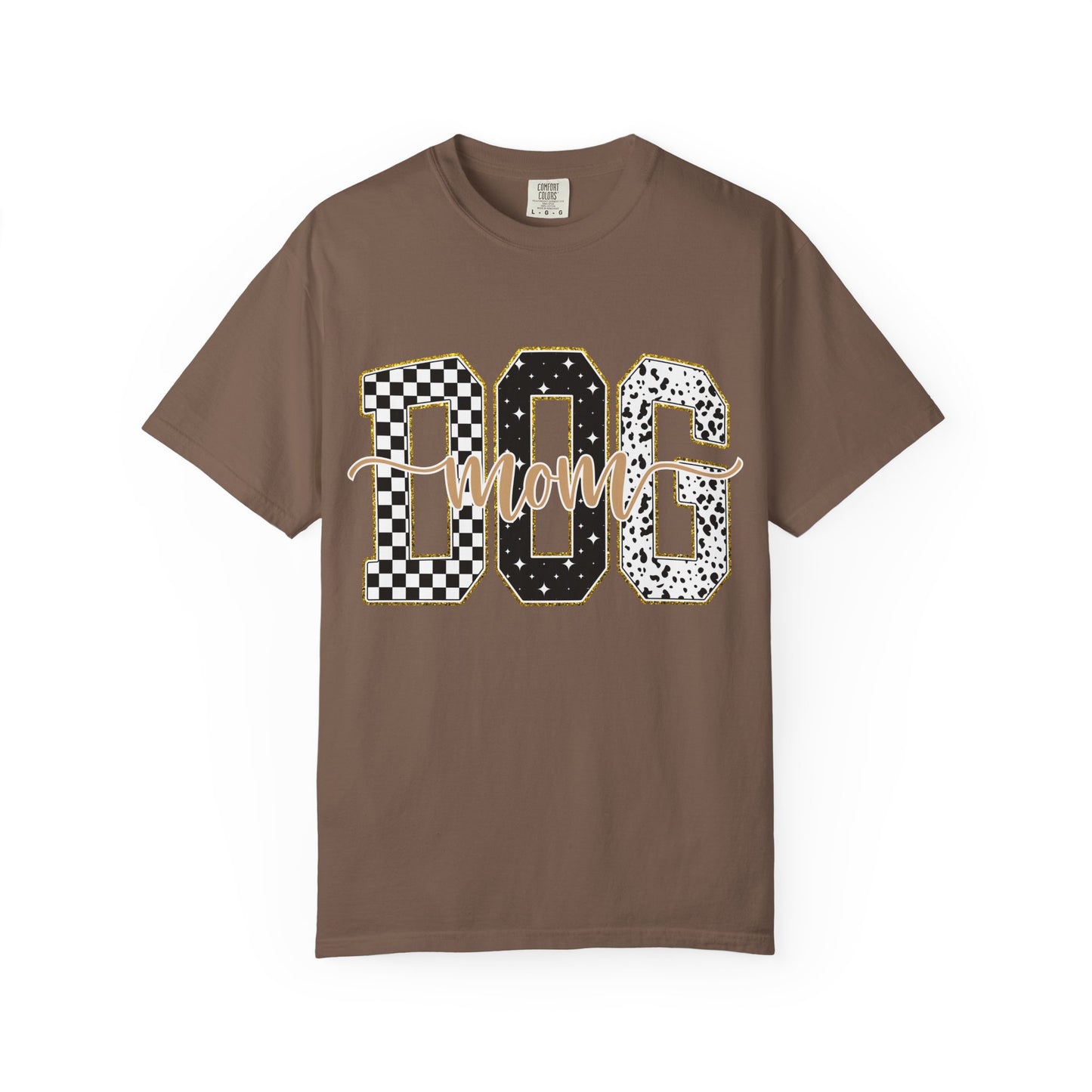 Dog Mom T‑Shirt — Checkerboard & Leopard Lettering Graphic Tee