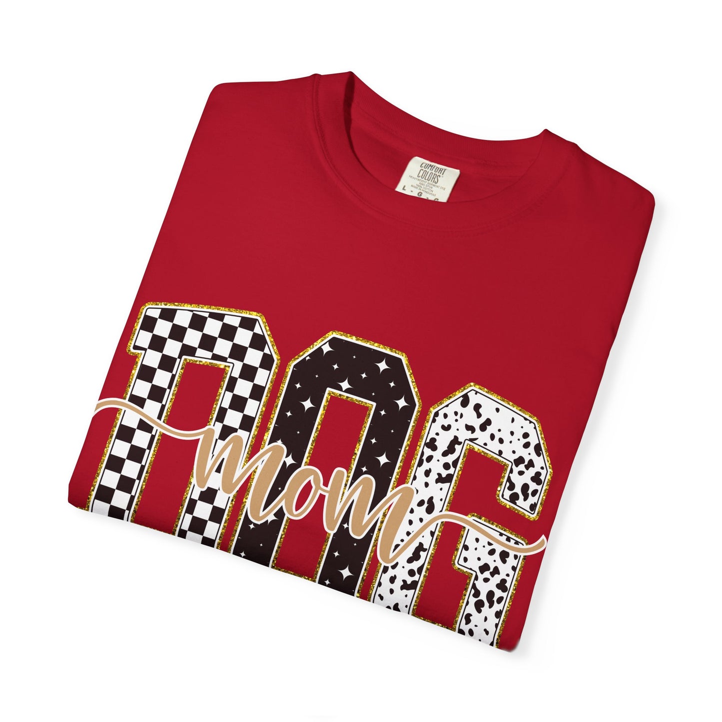 Dog Mom T‑Shirt — Checkerboard & Leopard Lettering Graphic Tee