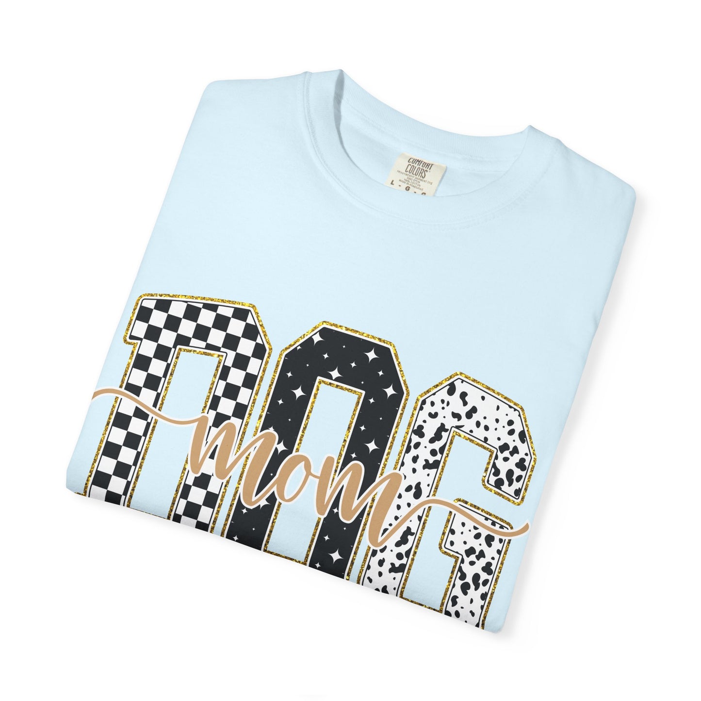 Dog Mom T‑Shirt — Checkerboard & Leopard Lettering Graphic Tee