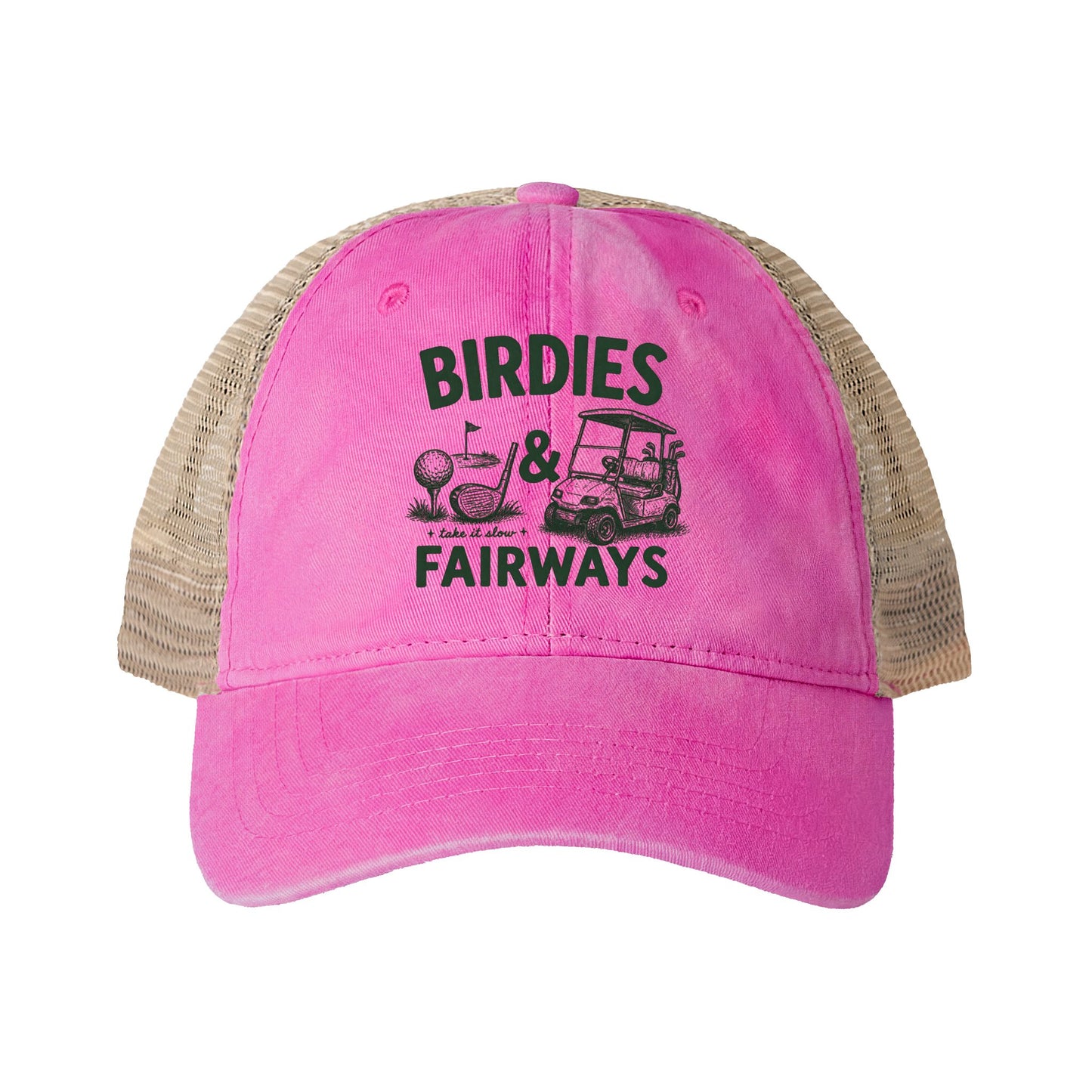 Women's Washed Mesh-Back Golf Cap- Birdies & Fairways