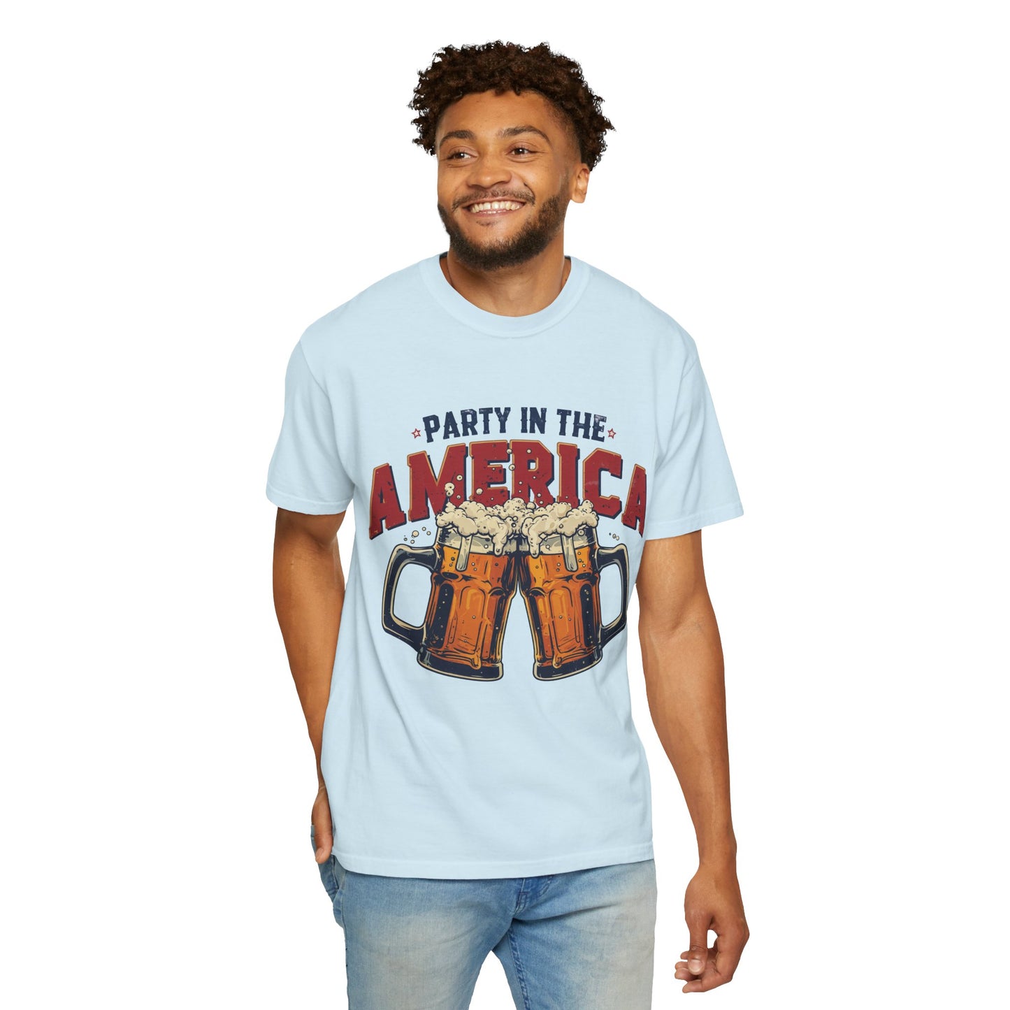 Party in the America T-Shirt — Patriotic Beer Graphic Tee for 4th of July