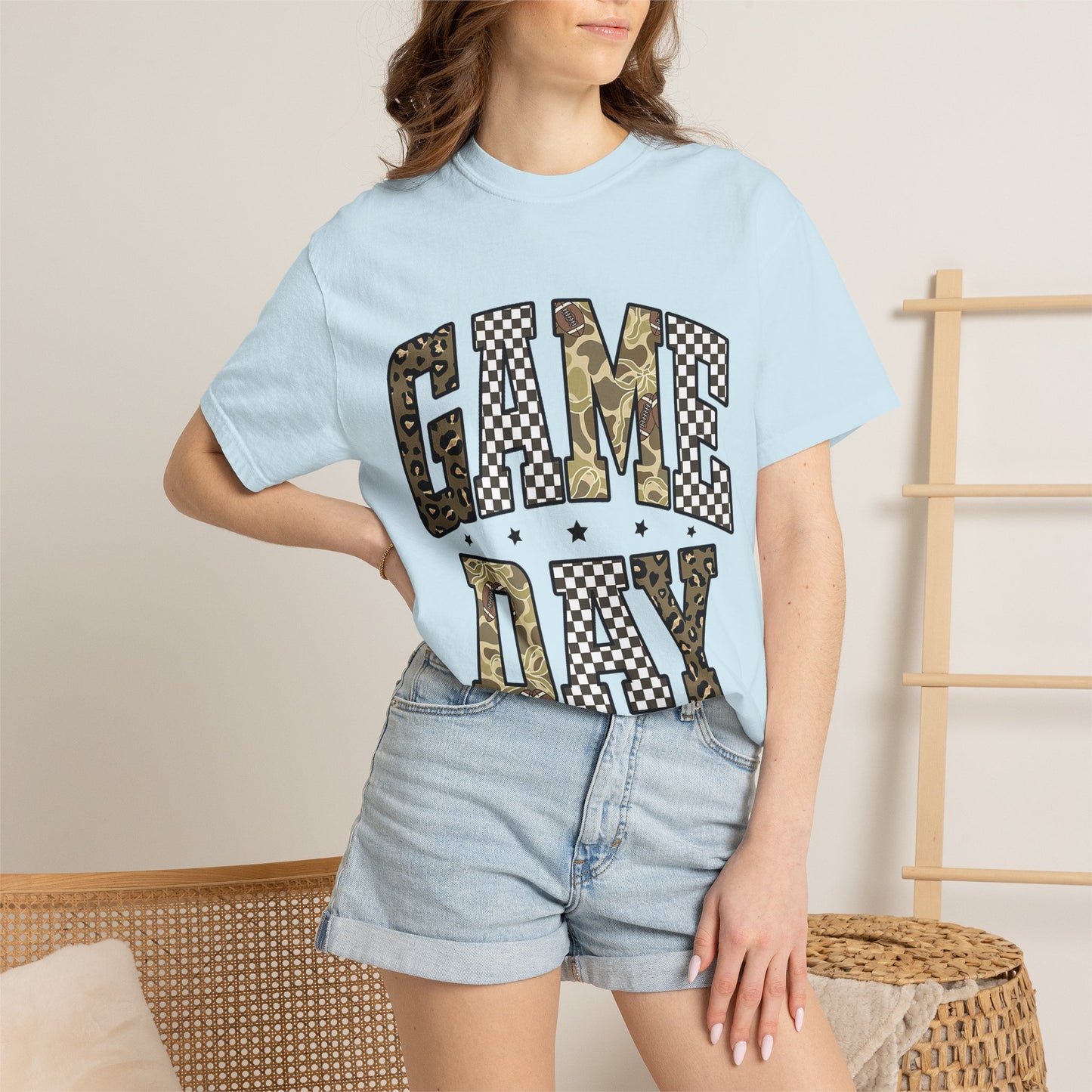 Game Day T-Shirt — Camo & Checkerboard Graphic