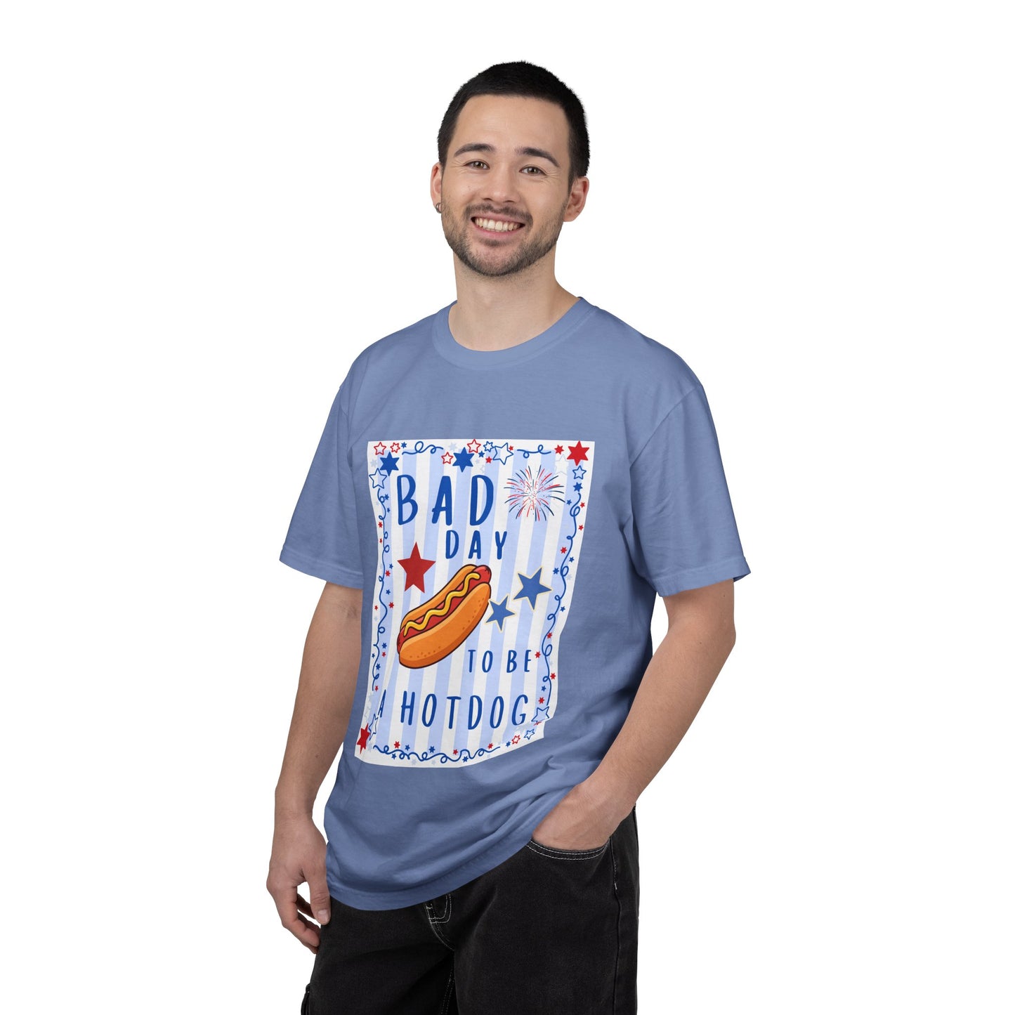 Hot Dog Graphic T-Shirt — “Bad Day to Be a Hotdog” Patriotic BBQ Tee