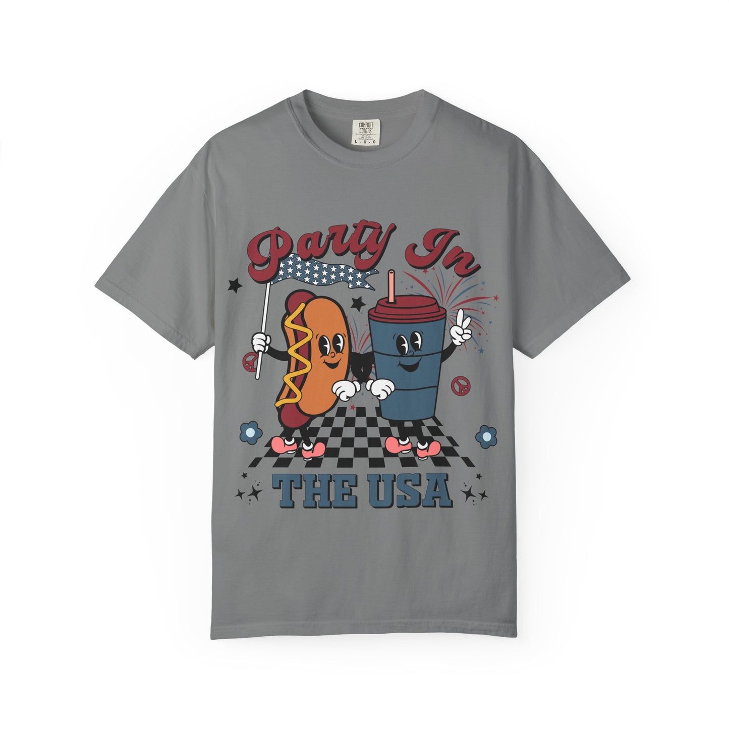 T-Shirt — "Party In The USA" Hot Dog & Soda Retro Graphic Tee
