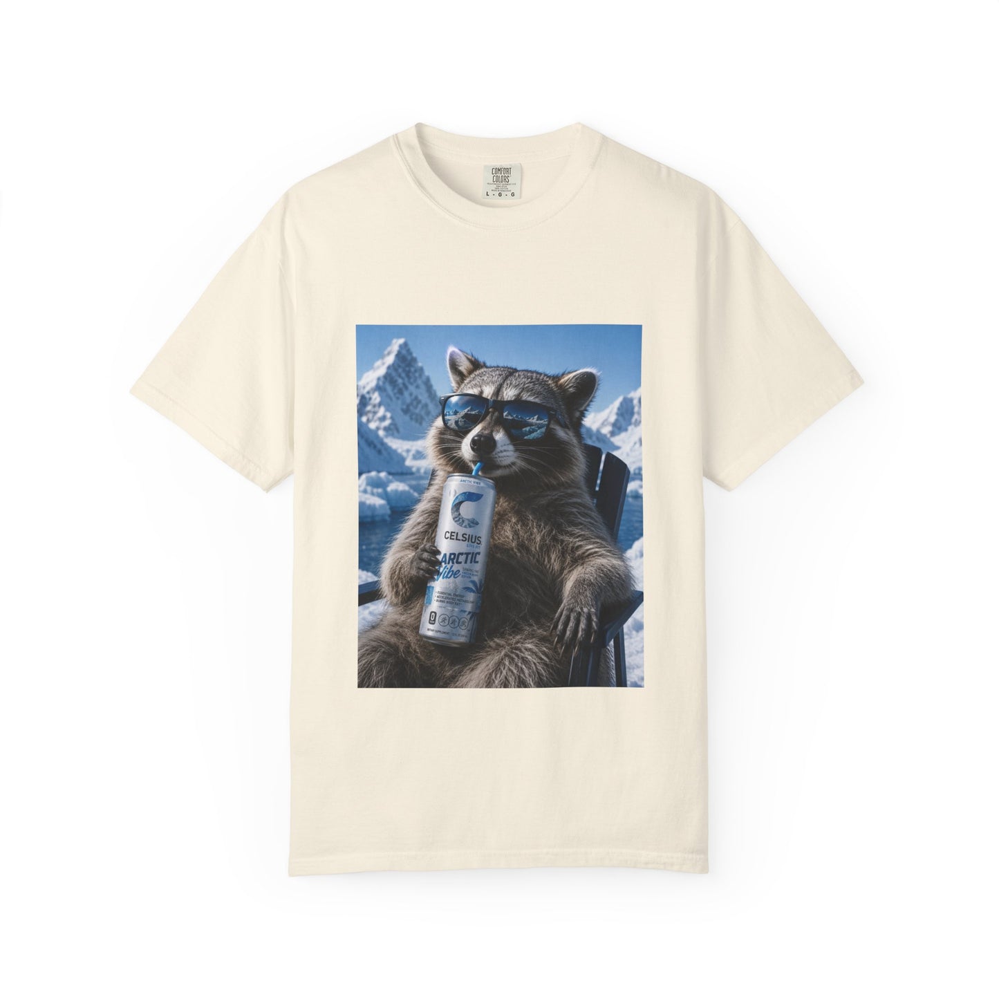 Raccoon Chill Tee — Mountain Lounge Graphic T-Shirt (Holds Celsius Engery Drink)
