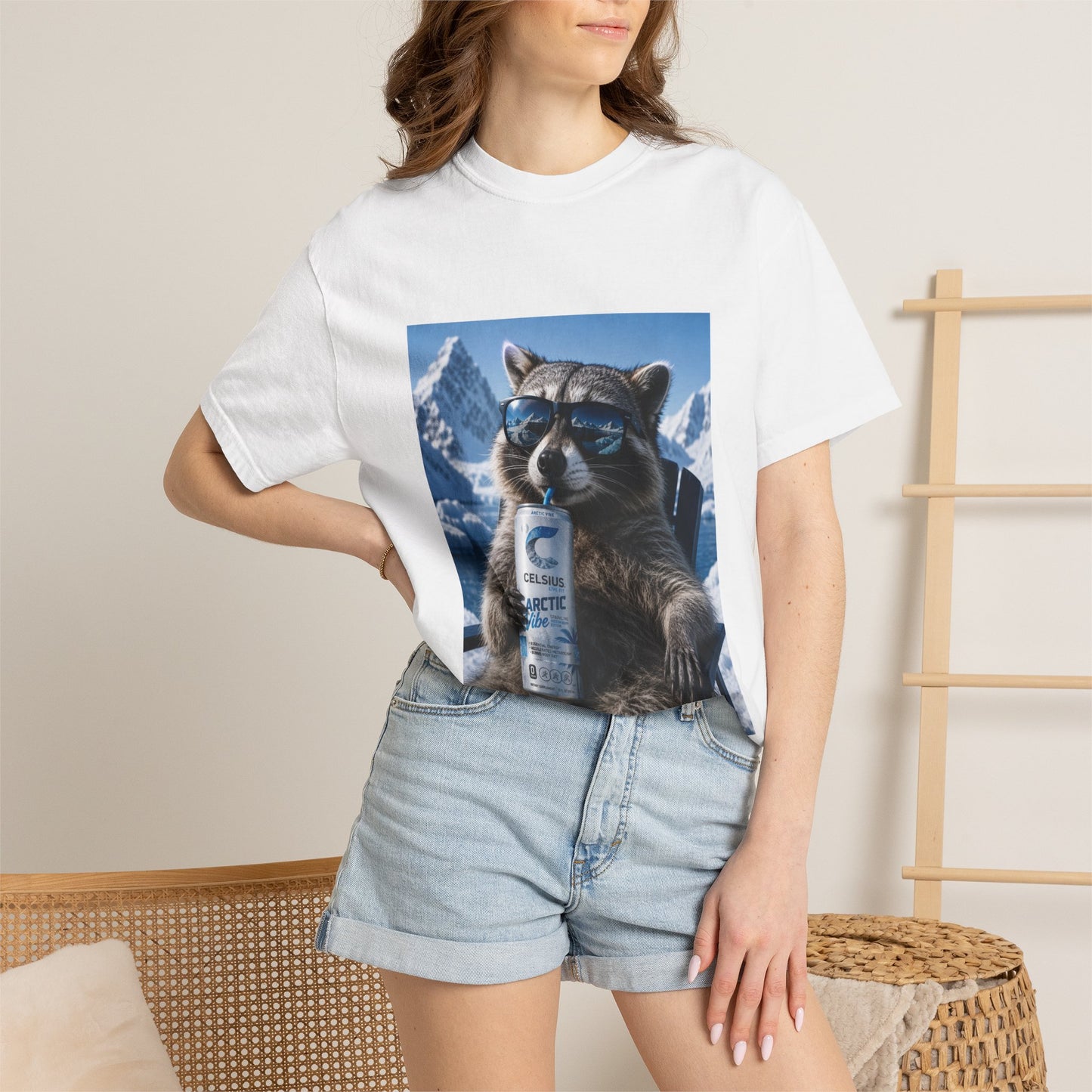 Raccoon Chill Tee — Mountain Lounge Graphic T-Shirt (Holds Celsius Engery Drink)