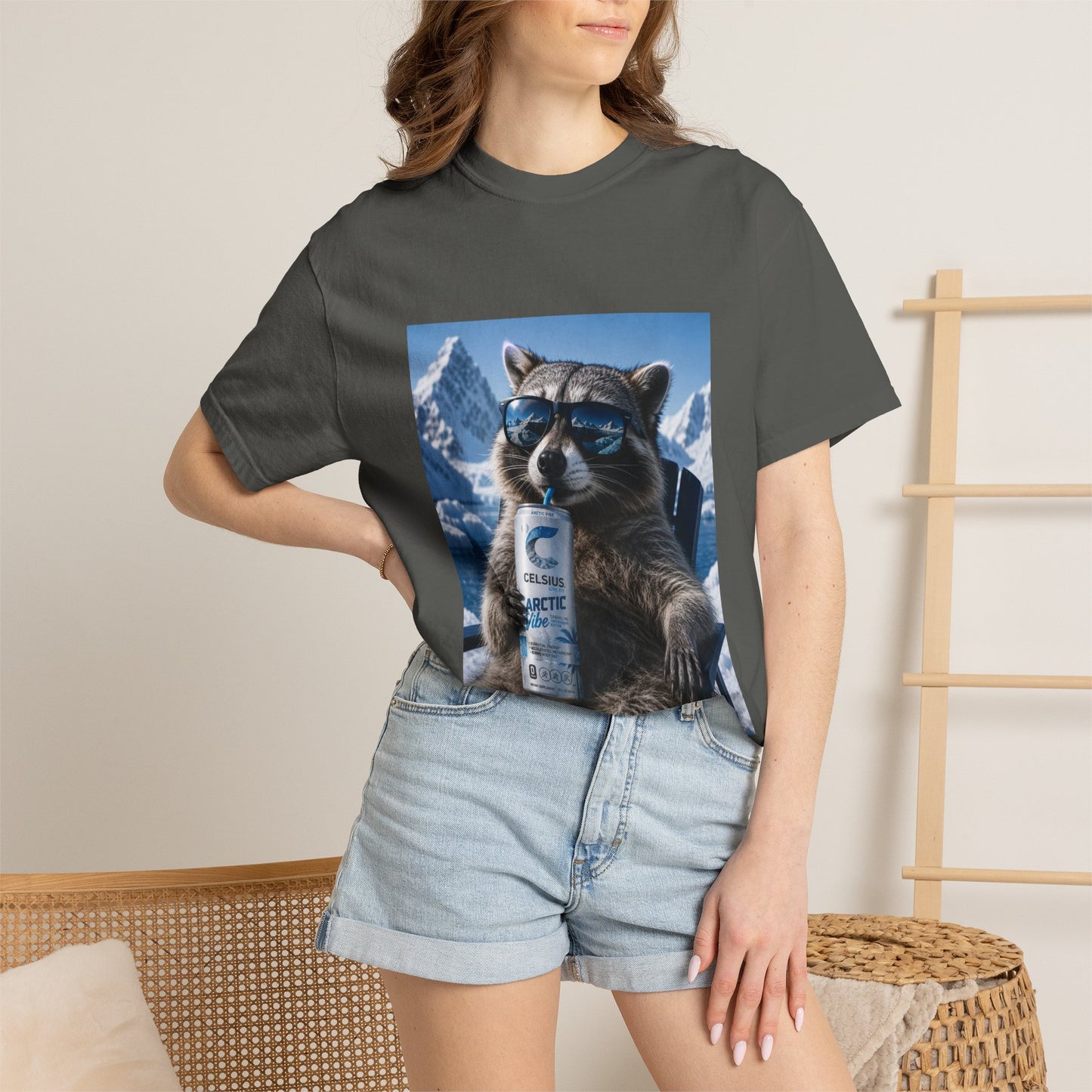 Raccoon Chill Tee — Mountain Lounge Graphic T-Shirt (Holds Celsius Engery Drink)