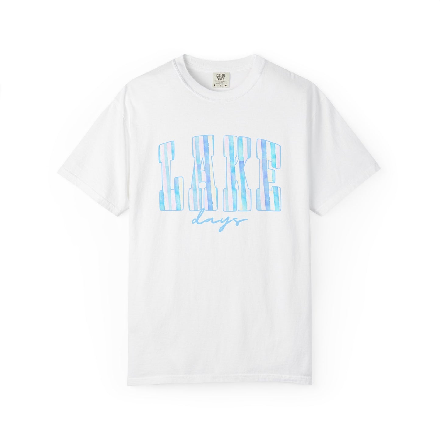 T-Shirt — "Lake Days" Blue Striped Graphic Tee