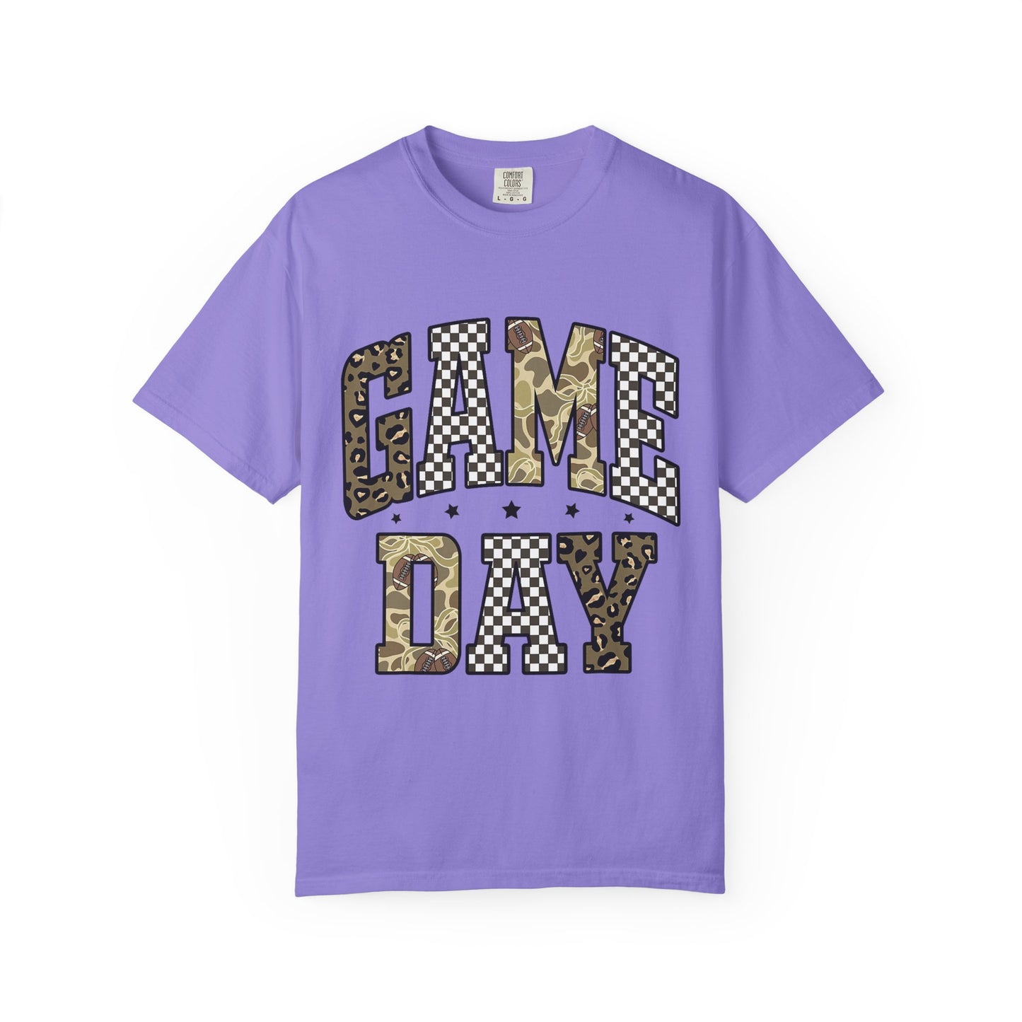 Game Day T-Shirt — Camo & Checkerboard Graphic