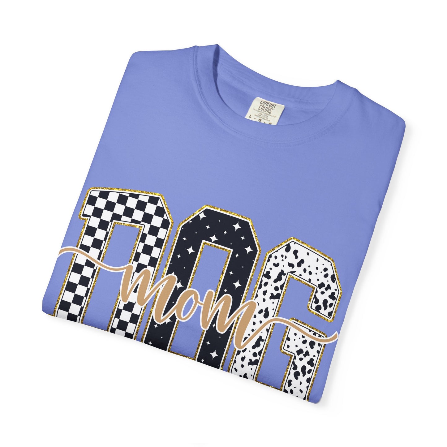 Dog Mom T‑Shirt — Checkerboard & Leopard Lettering Graphic Tee