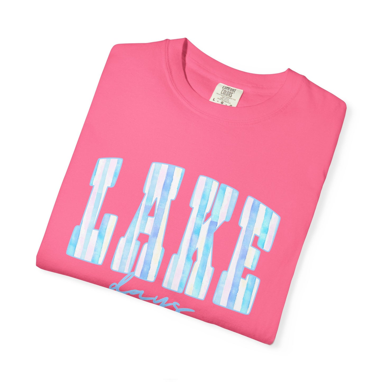 T-Shirt — "Lake Days" Blue Striped Graphic Tee