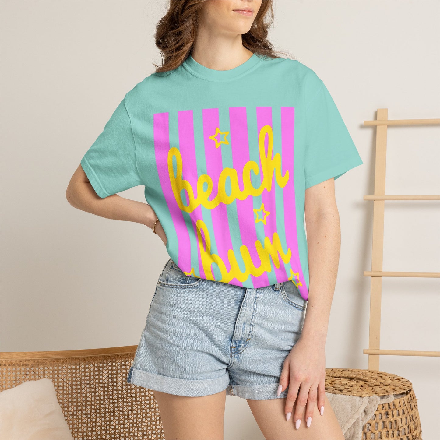 Beach Bum T-Shirt — Retro Pink Stripe Summer Tee