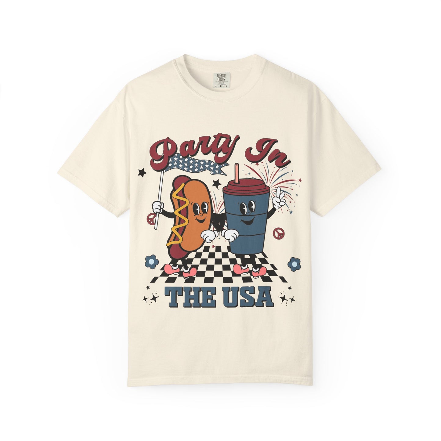 T-Shirt — "Party In The USA" Hot Dog & Soda Retro Graphic Tee