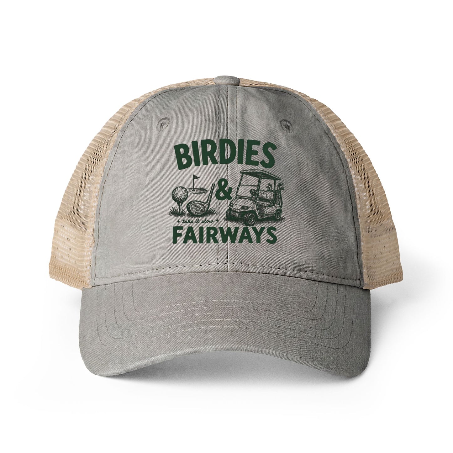 Women's Washed Mesh-Back Golf Cap- Birdies & Fairways