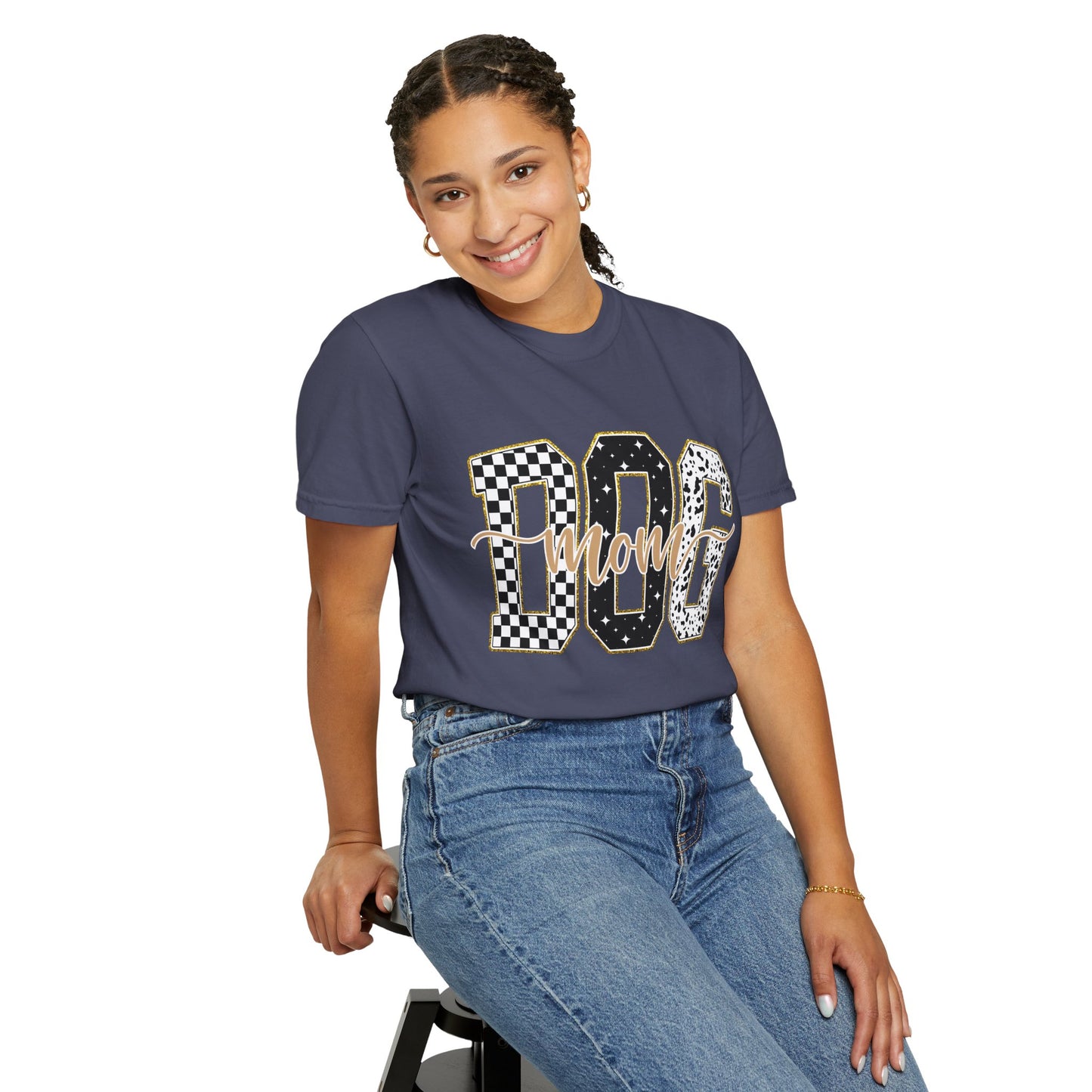 Dog Mom T‑Shirt — Checkerboard & Leopard Lettering Graphic Tee