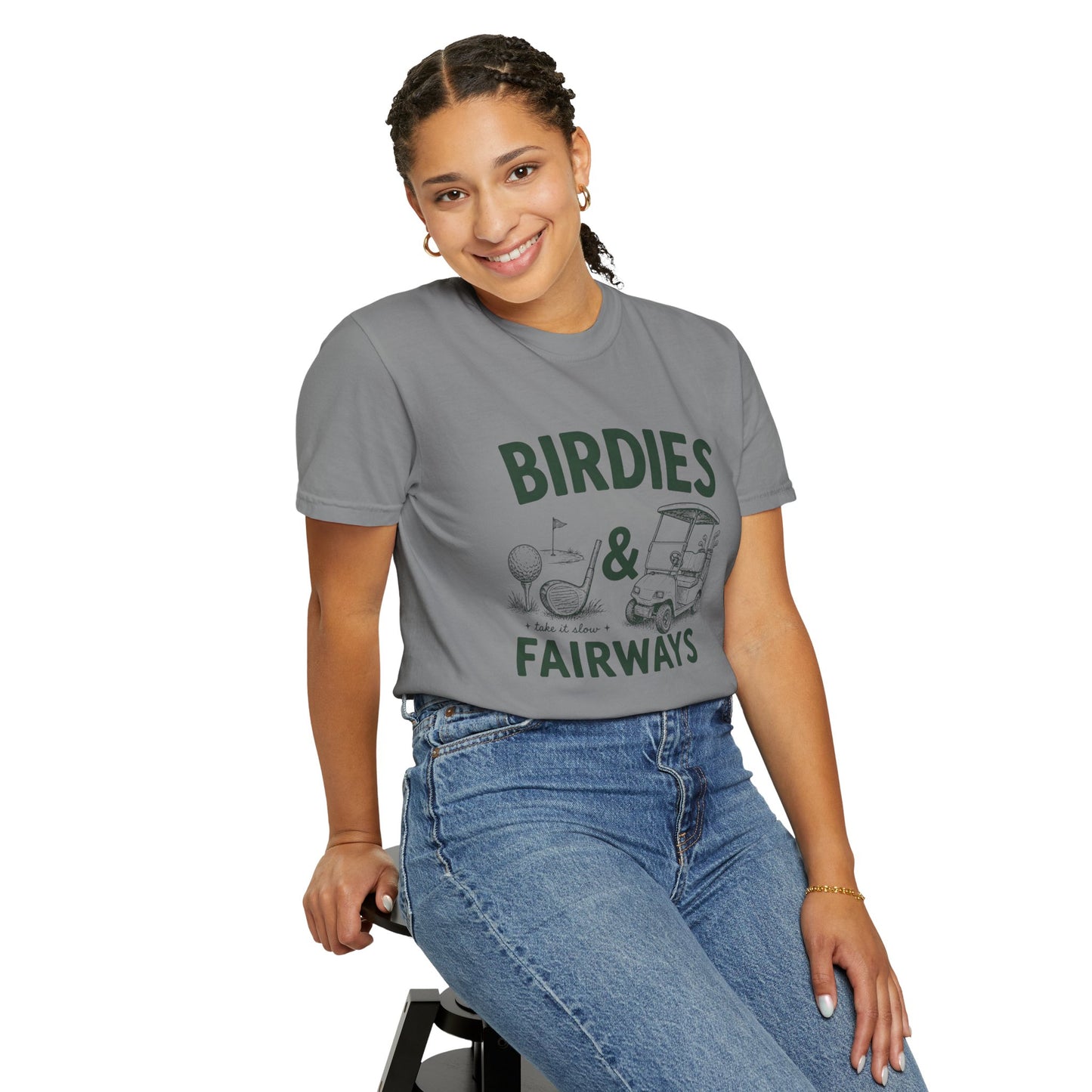 Golf T-Shirt — "Birdies & Fairways" Vintage Golf Cart Design