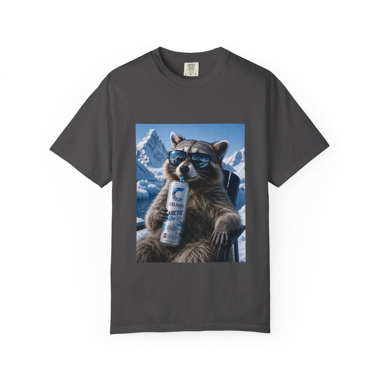 Raccoon Chill Tee — Mountain Lounge Graphic T-Shirt (Holds Celsius Engery Drink)